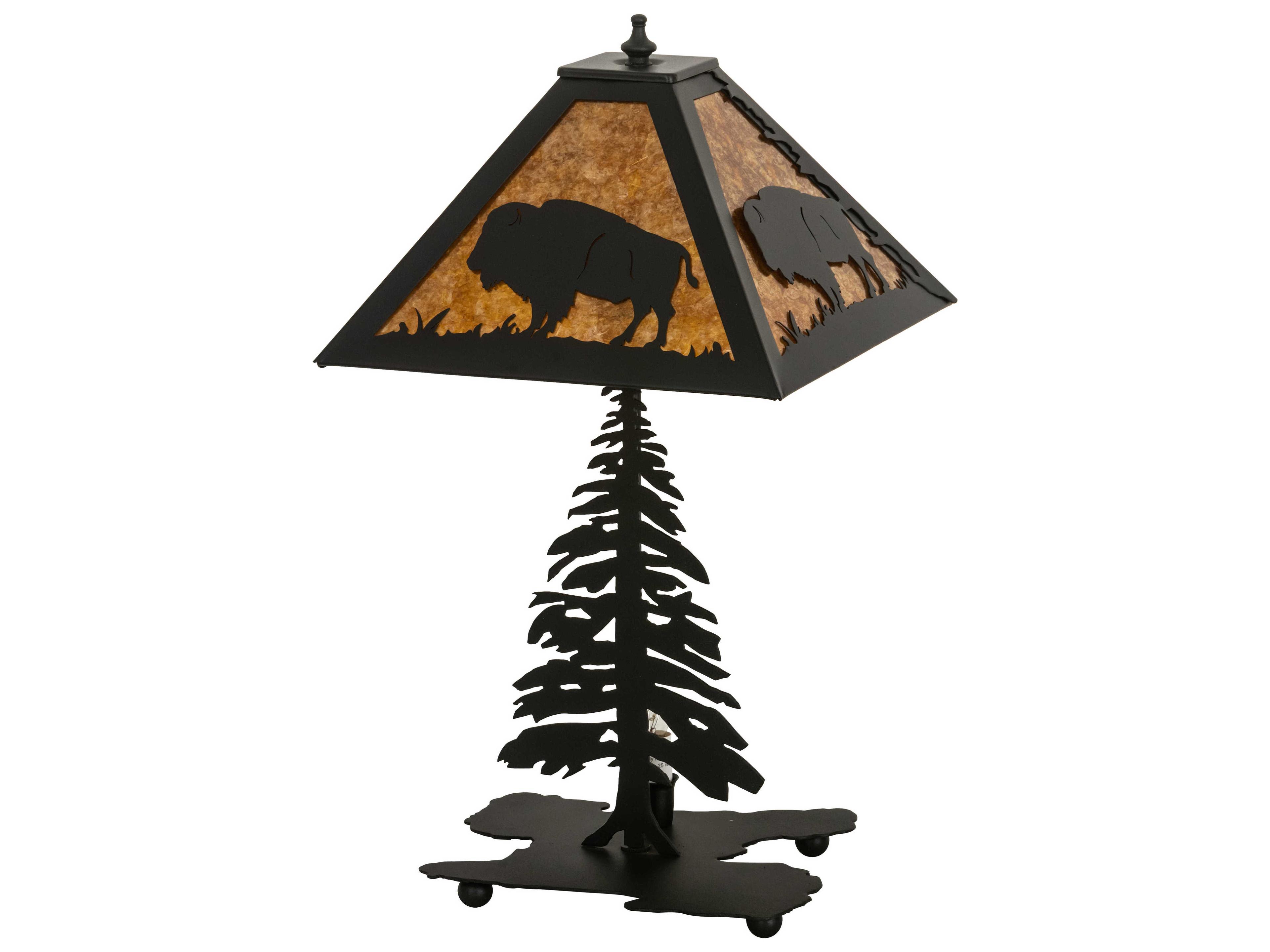 Meyda Buffalo Rustic Lodge Black Amber Mica Brown Table Lamp