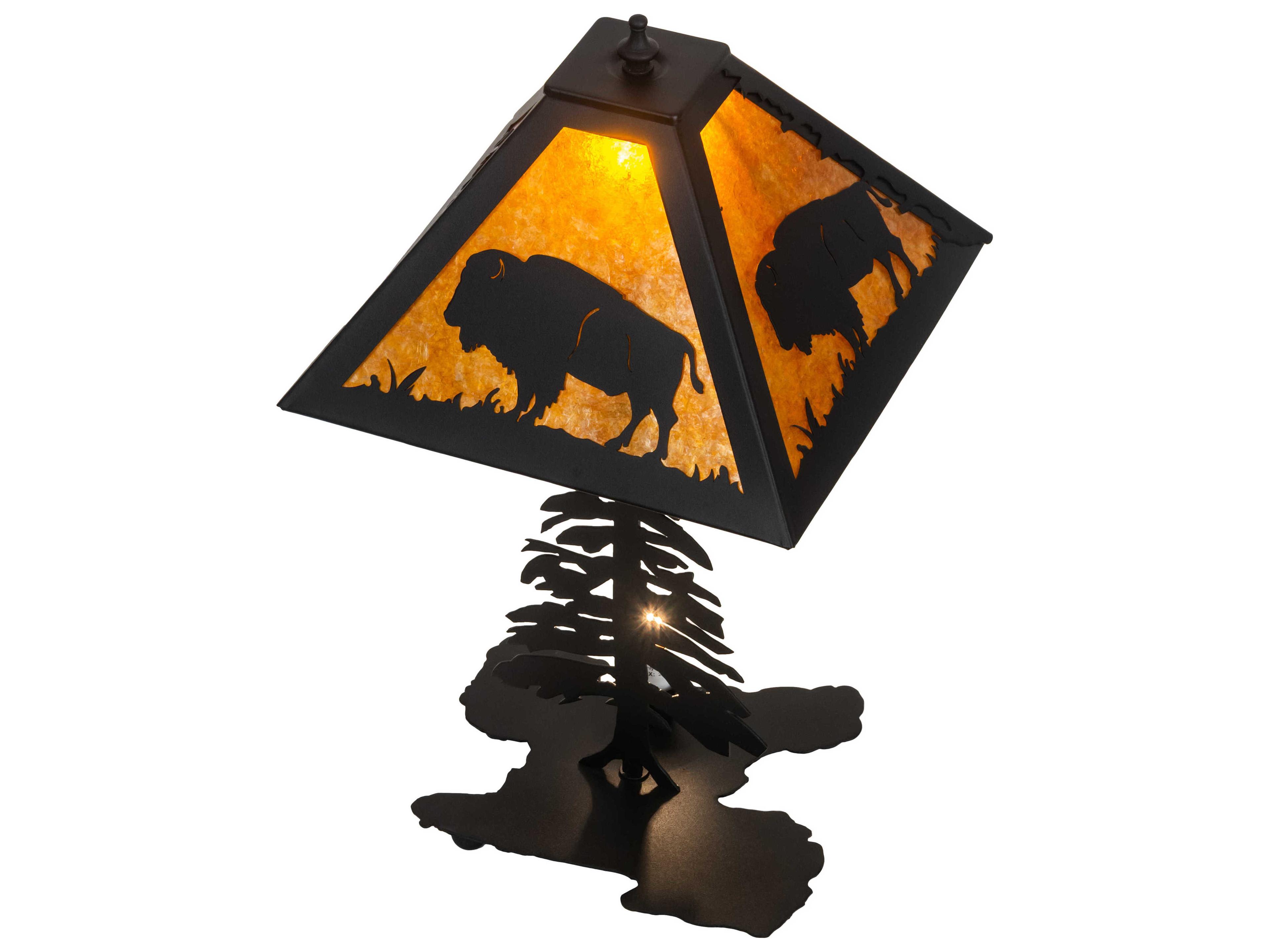 Meyda Buffalo Rustic Lodge Black Amber Mica Brown Table Lamp