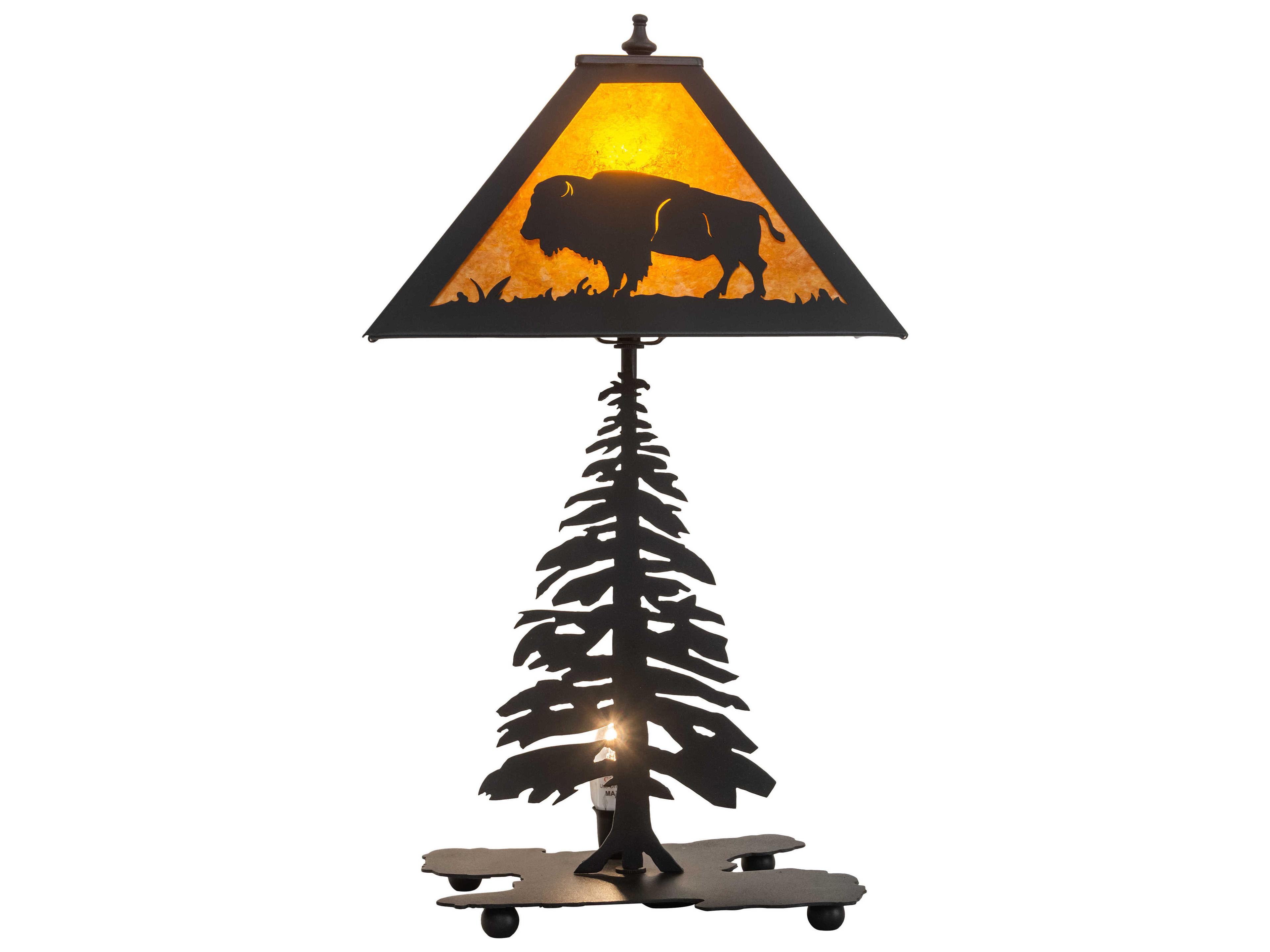 Meyda Buffalo Rustic Lodge Black Amber Mica Brown Table Lamp