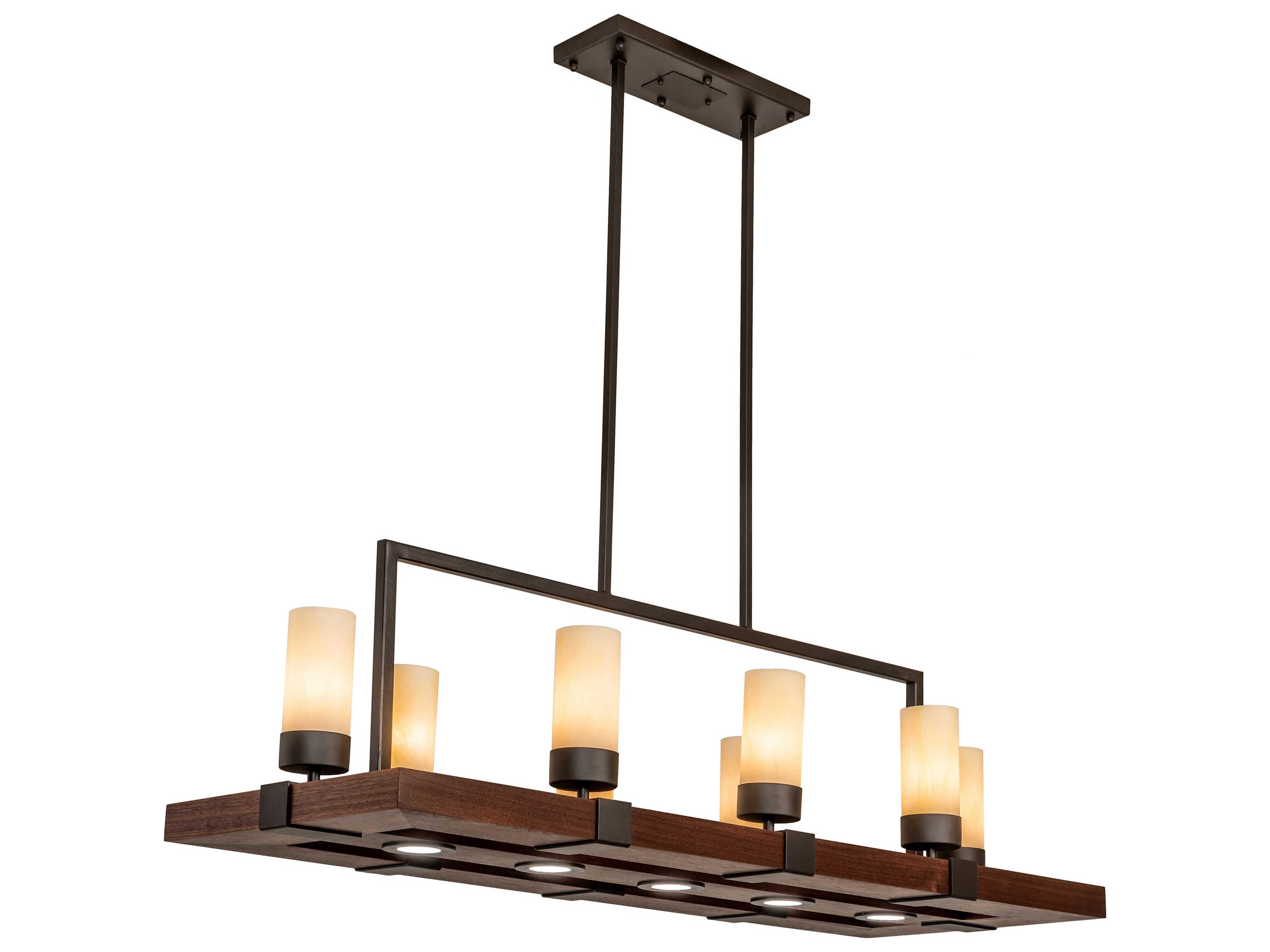 Meyda Grand Terrace 8 5-Light Natural Wood Oil Rubbed Bronze Brown LED Cylinder Island Pendant