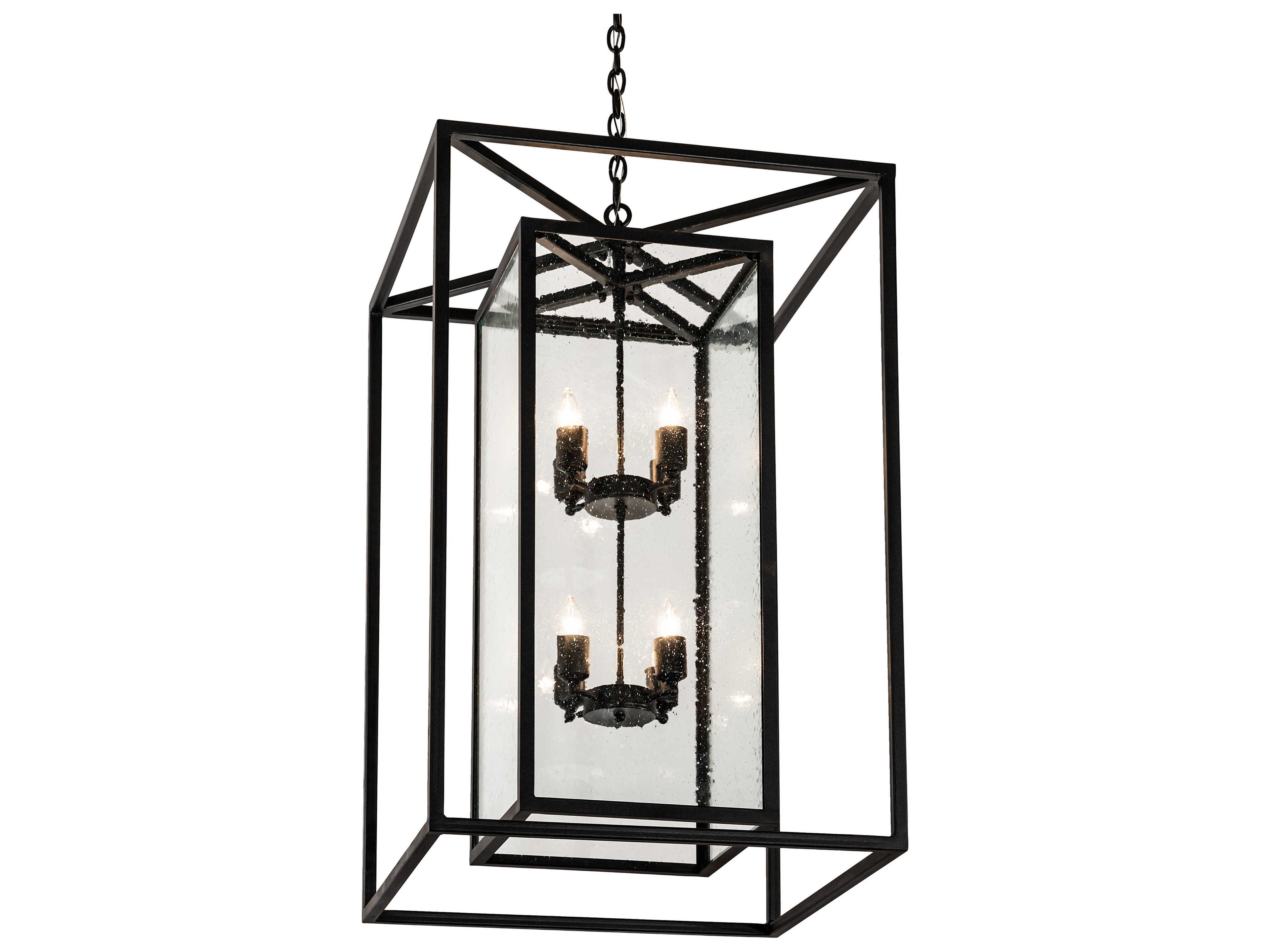 Meyda Kitzi Box 8-Light Black Clear Seedy Glass Candelabra Geometric Chandelier