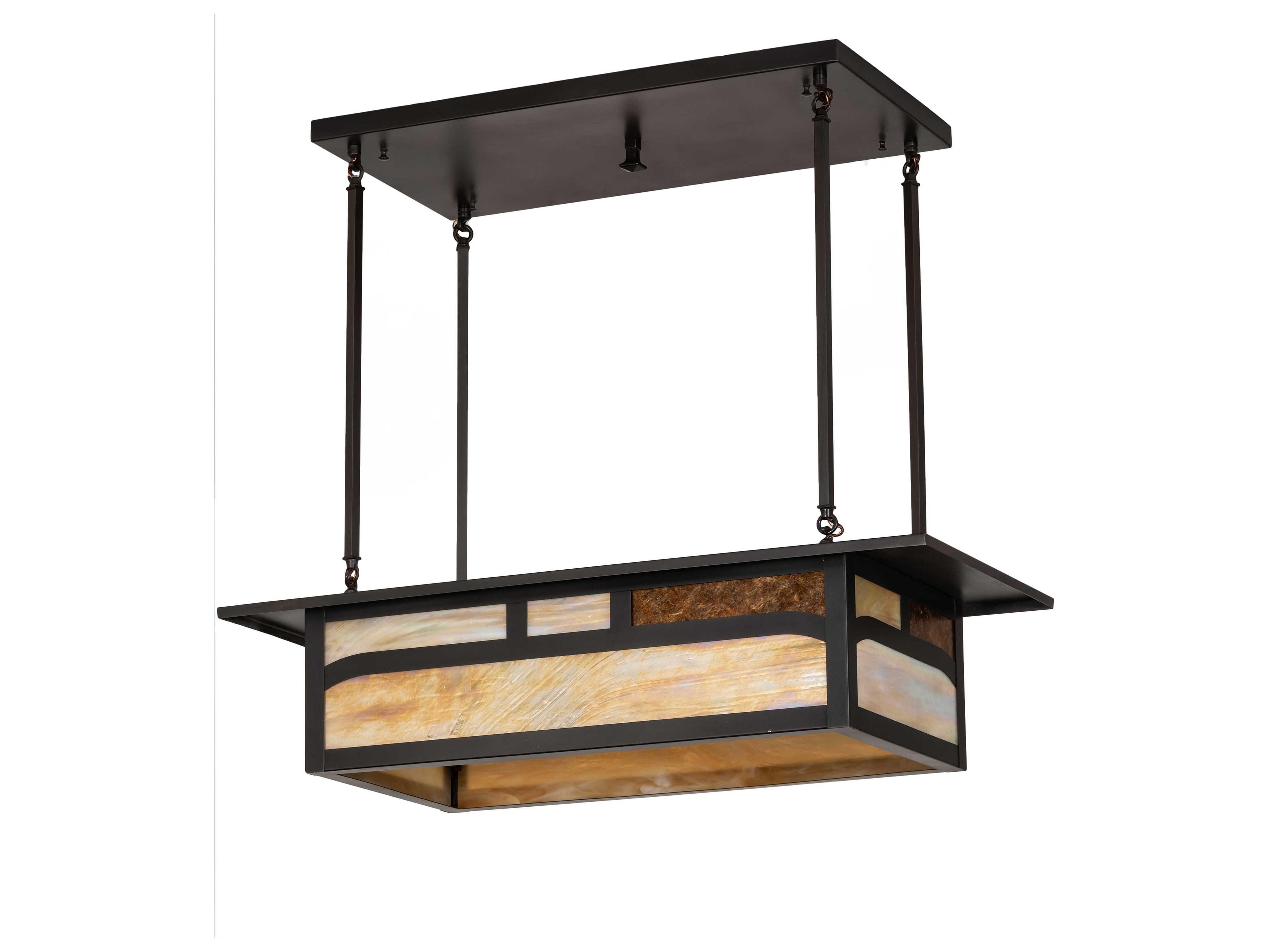 Meyda Hyde Park 4-Light Craftsman Brown Off White Glass Geometric Island Pendant