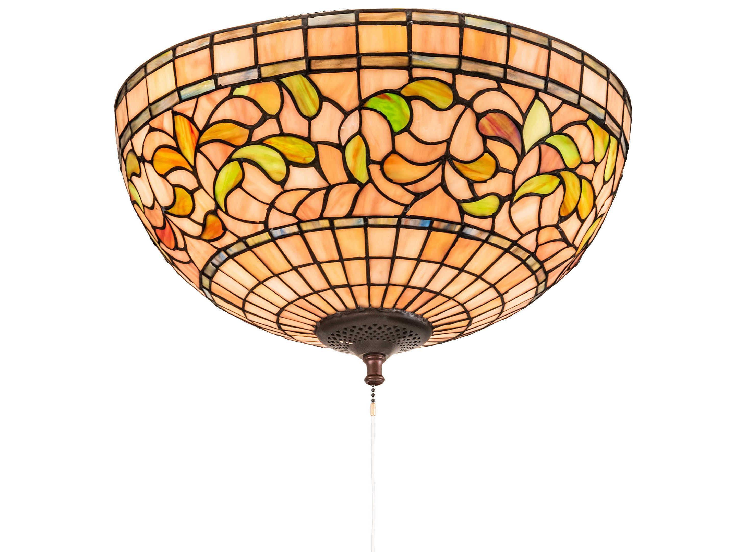 Meyda Tiffany Turning Leaf 3-Light Mauve Beige Green Glass Bowl Flush Mount