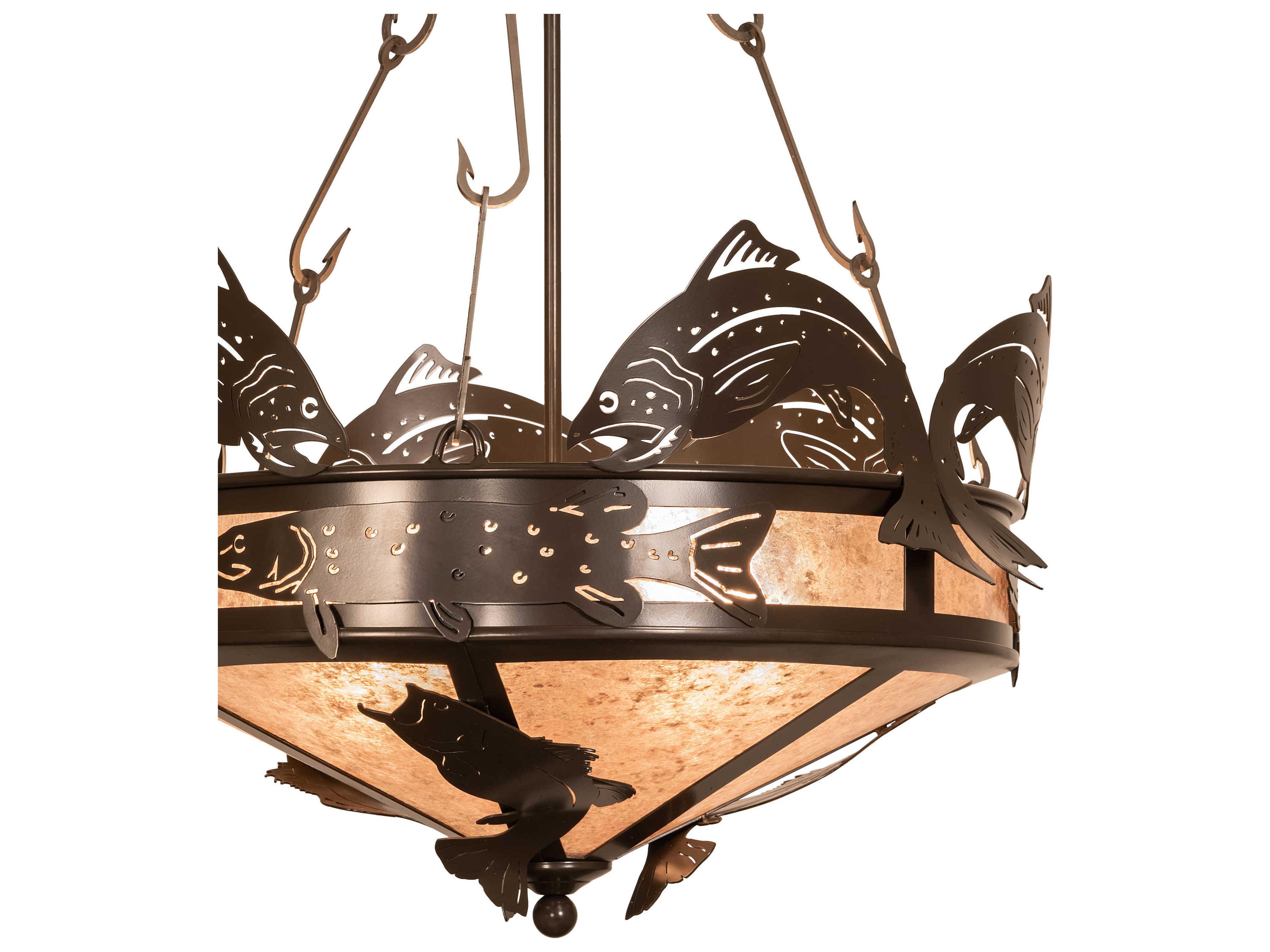 Meyda Catch Of The Day 4-Light Timeless Bronze Silver Bowl Pendant