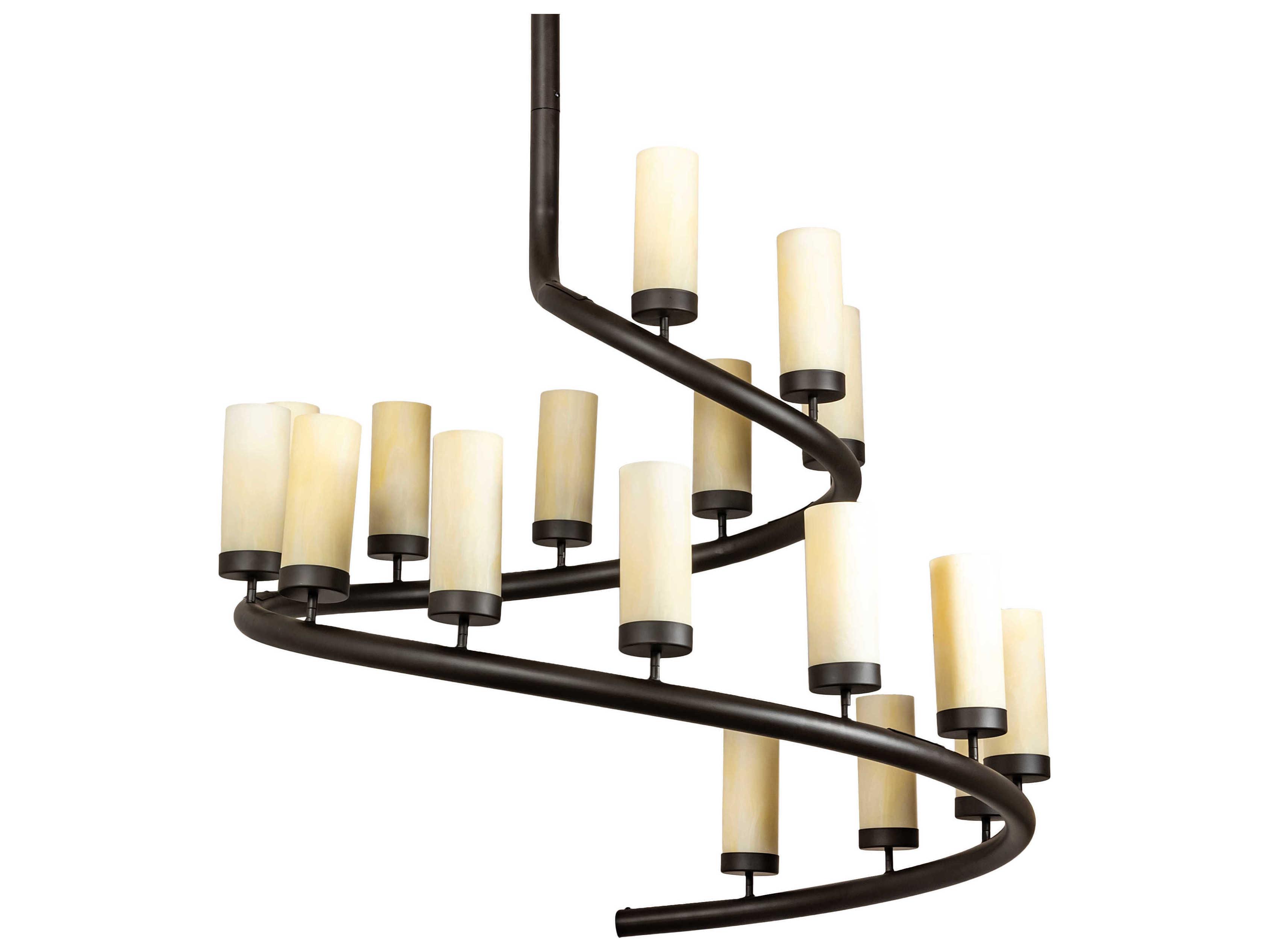 Meyda French Horn 17-Light Black Beige Off White Cylinder Chandelier