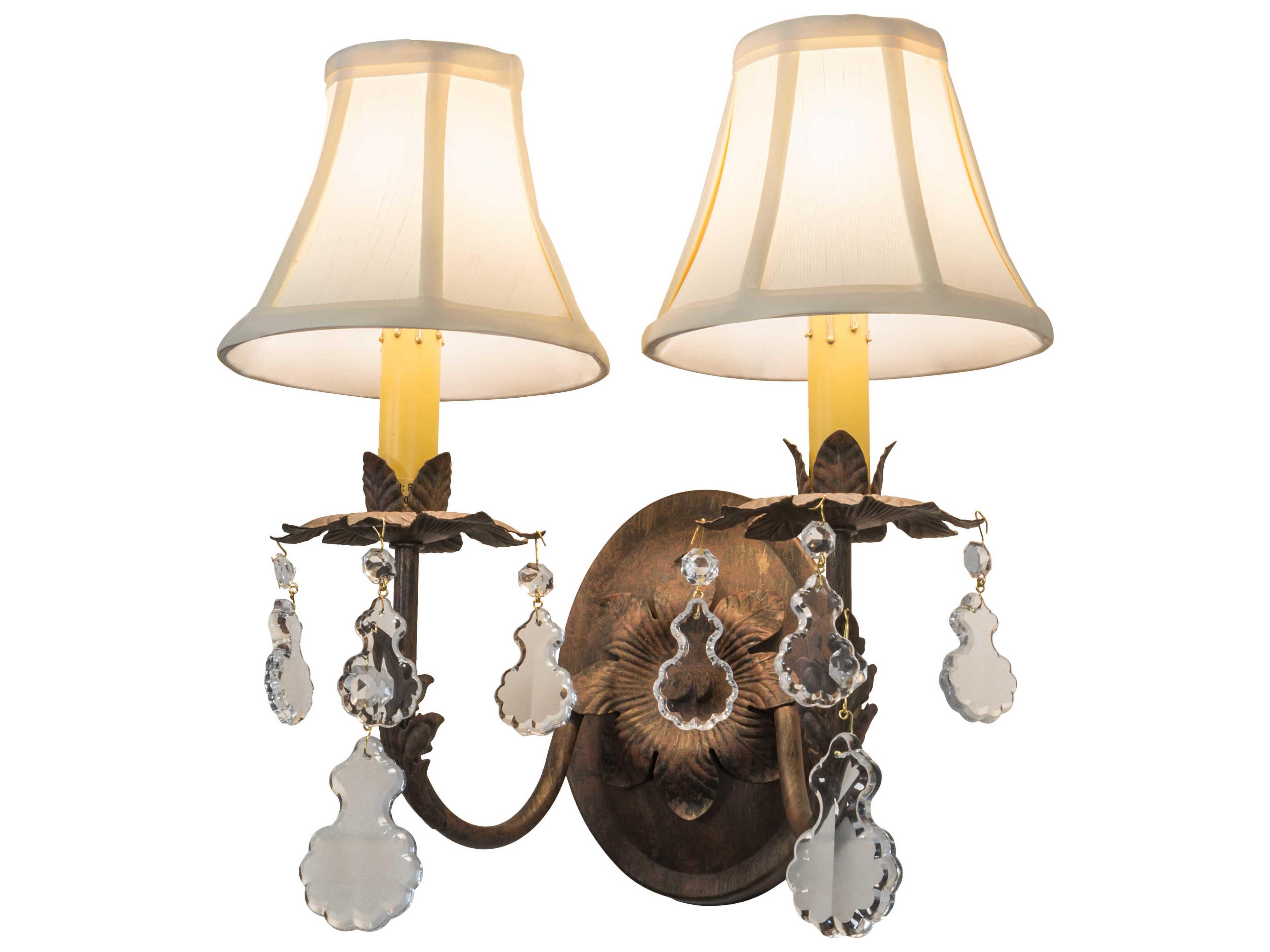 Meyda Chantilly 2-Light Chocolate Beige Gold Brown Crystal Wall Sconce