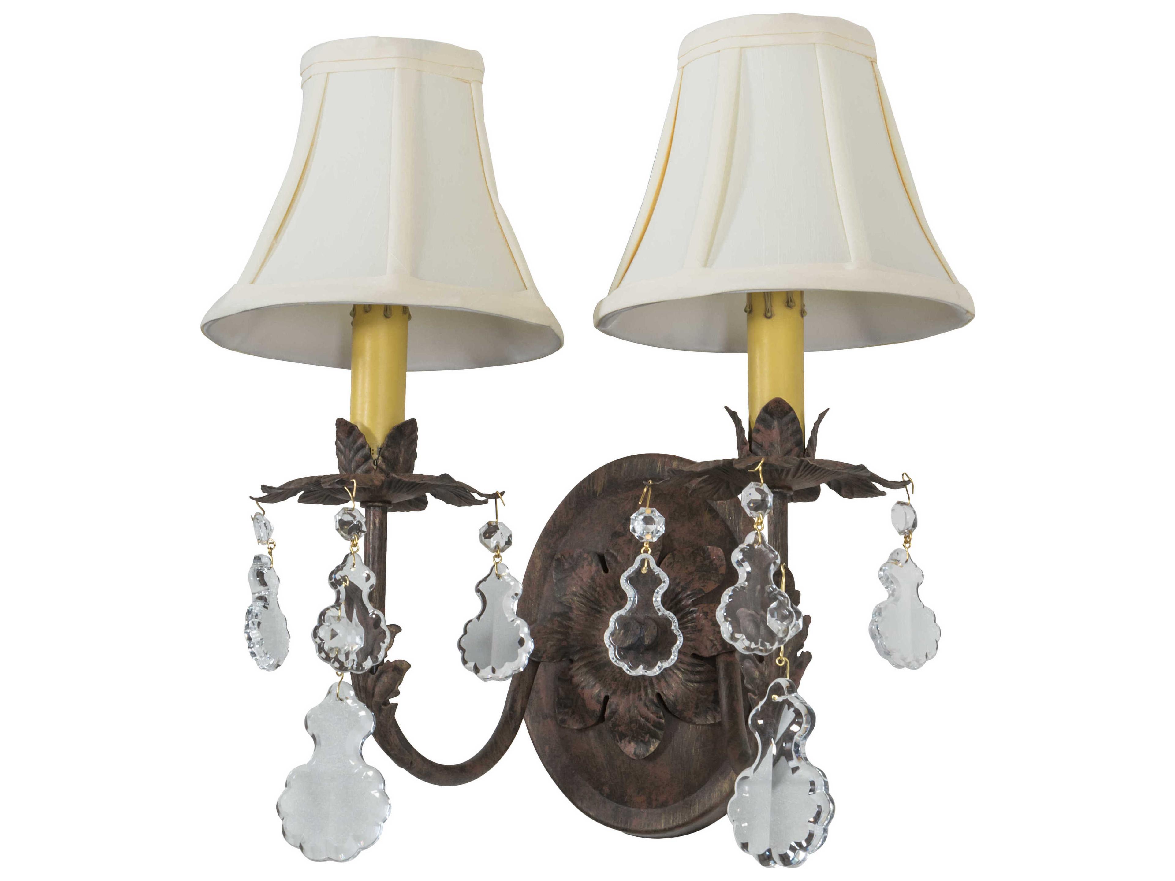 Meyda Chantilly 2-Light Chocolate Beige Gold Brown Crystal Wall Sconce