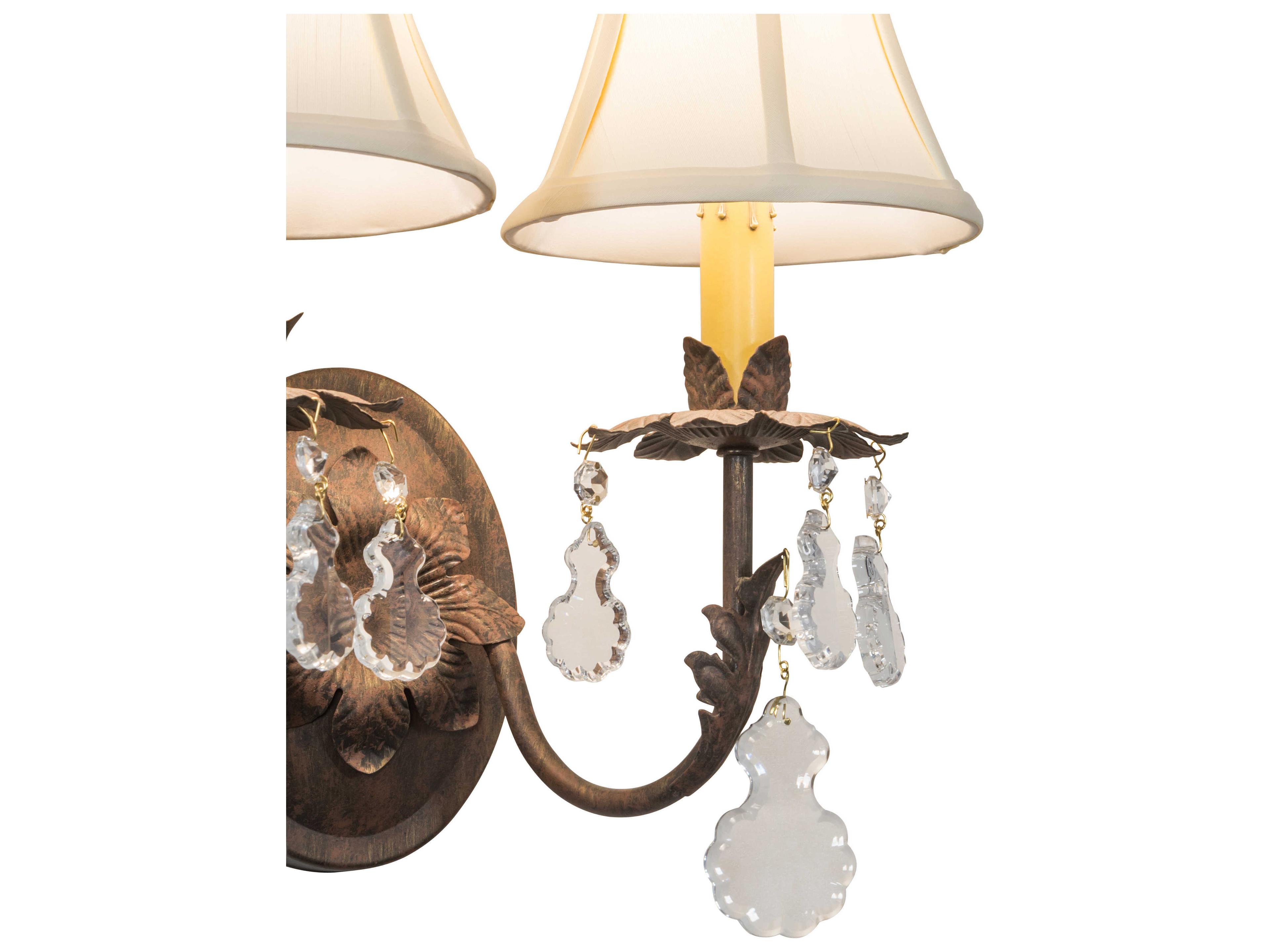 Meyda Chantilly 2-Light Chocolate Beige Gold Brown Crystal Wall Sconce