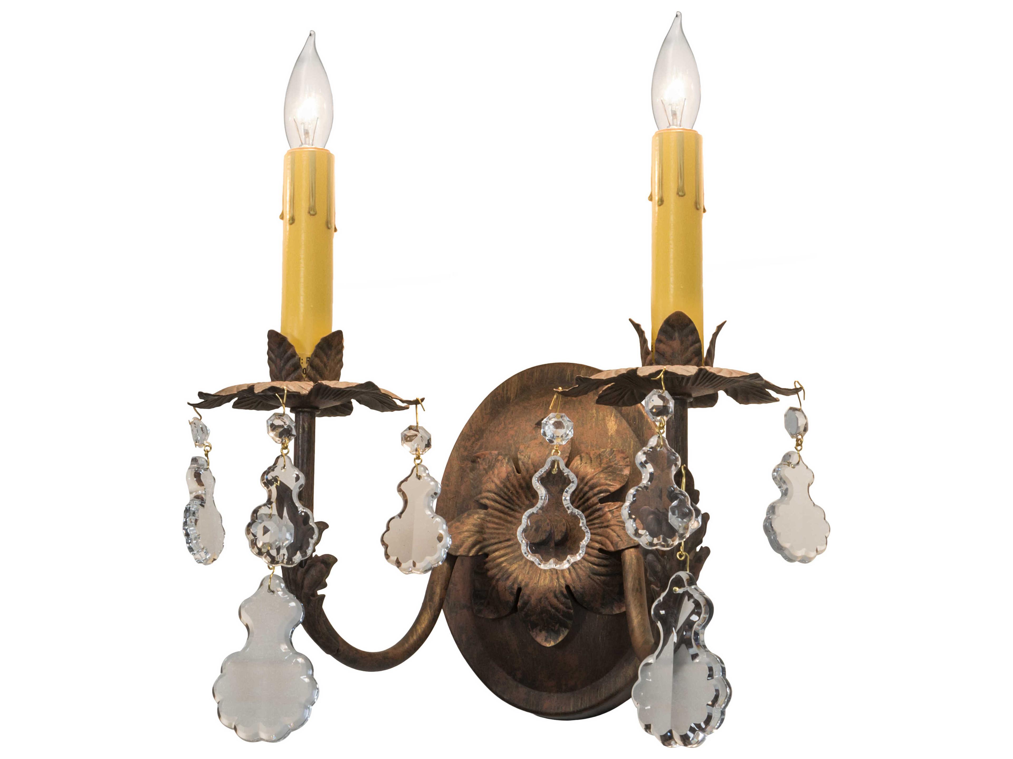 Meyda Chantilly 2-Light Chocolate Beige Gold Brown Crystal Wall Sconce