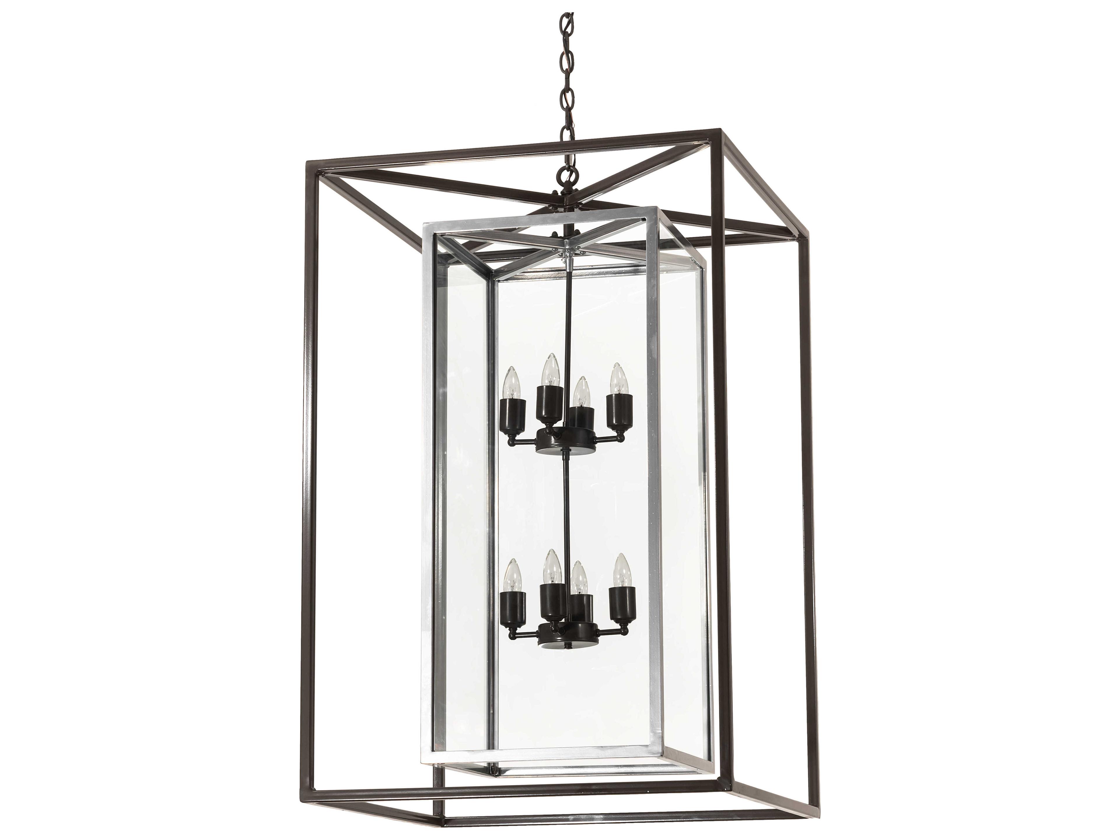 Meyda Kitzi Box 8-Light Nickel Timeless Bronze Clear Glass Candelabra Geometric Chandelier