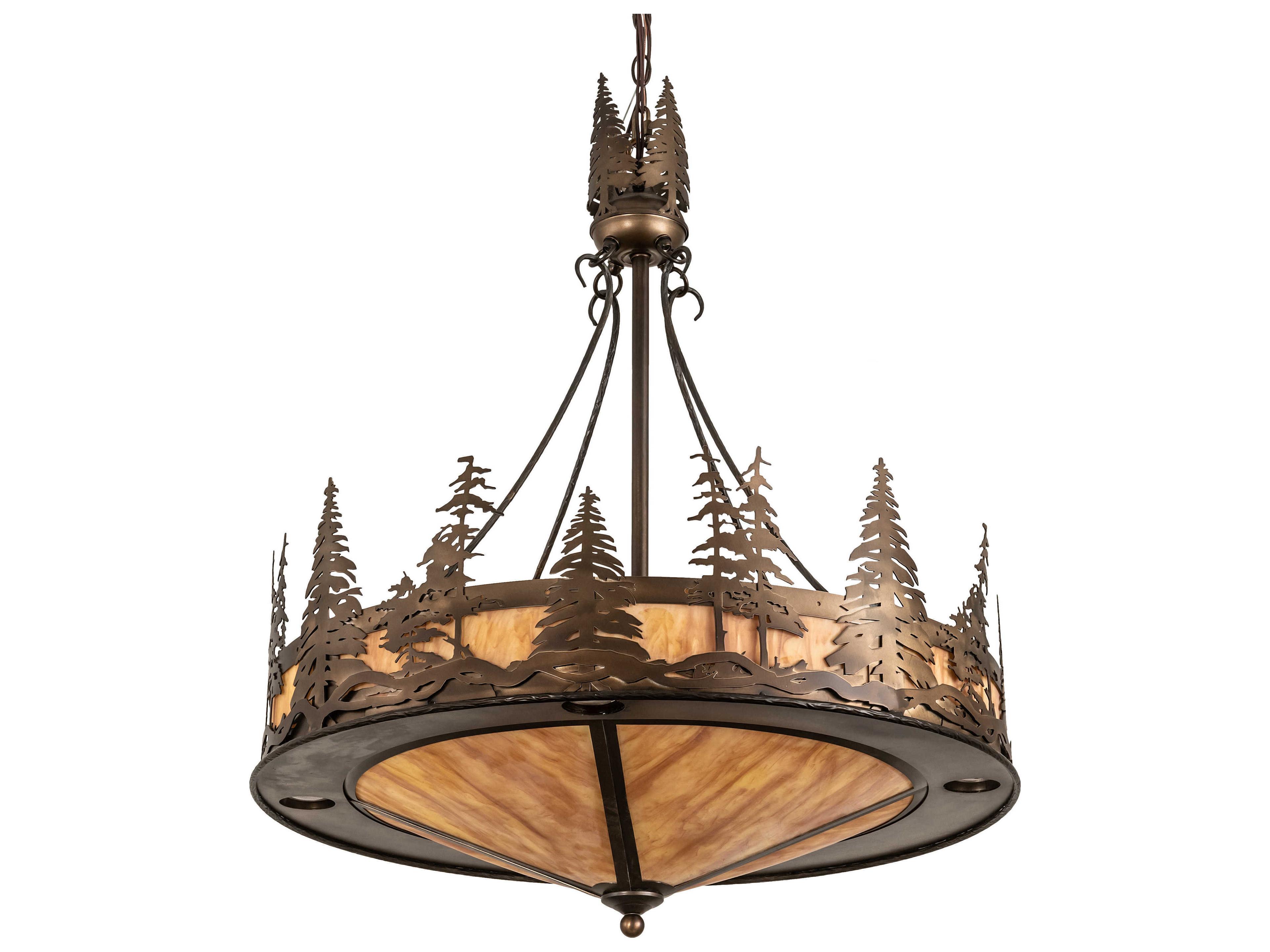 Meyda Tall Pines 4 8-Light Antique Copper Brown Geometric Pendant