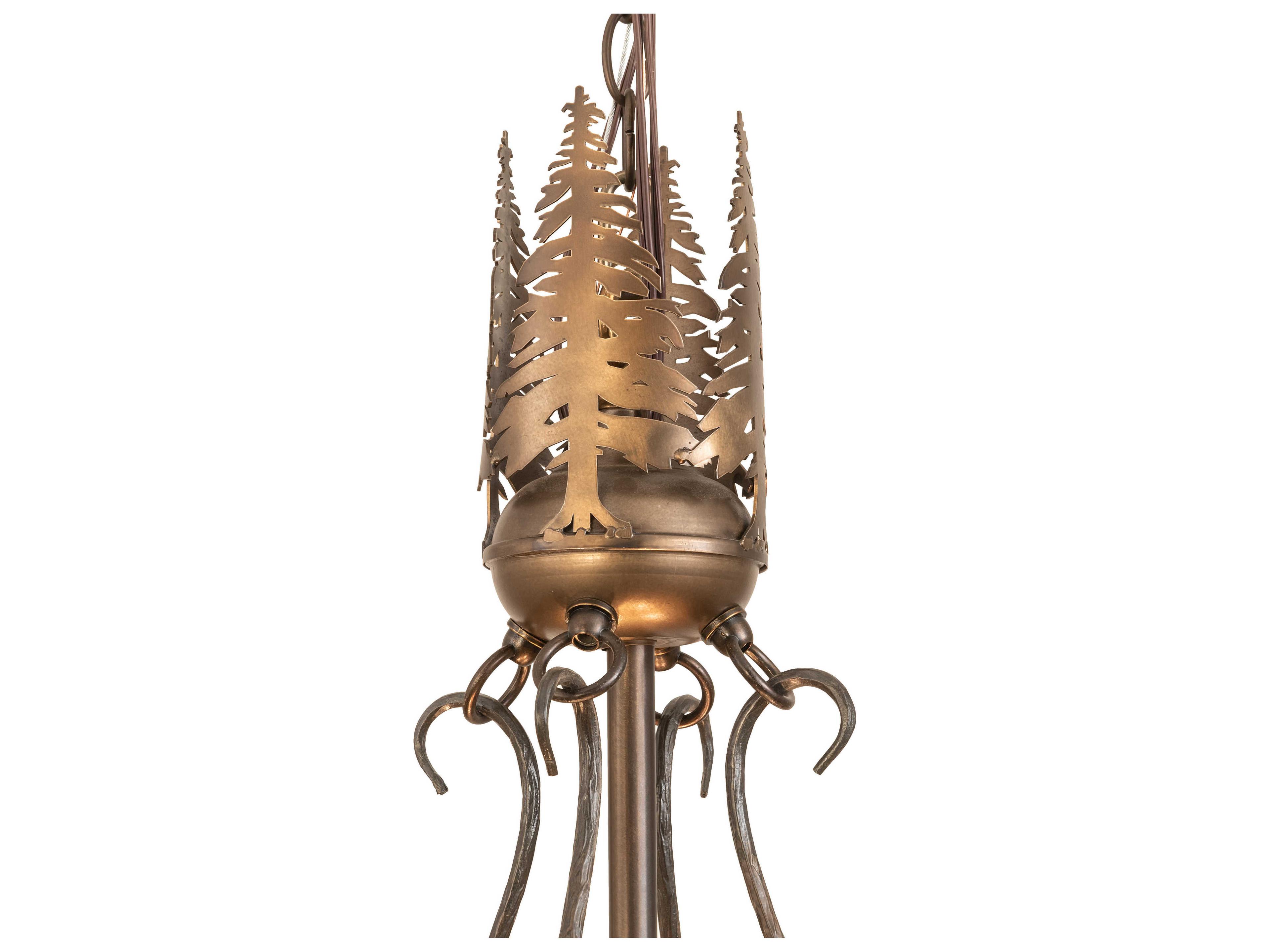 Meyda Tall Pines 4 8-Light Antique Copper Brown Geometric Pendant