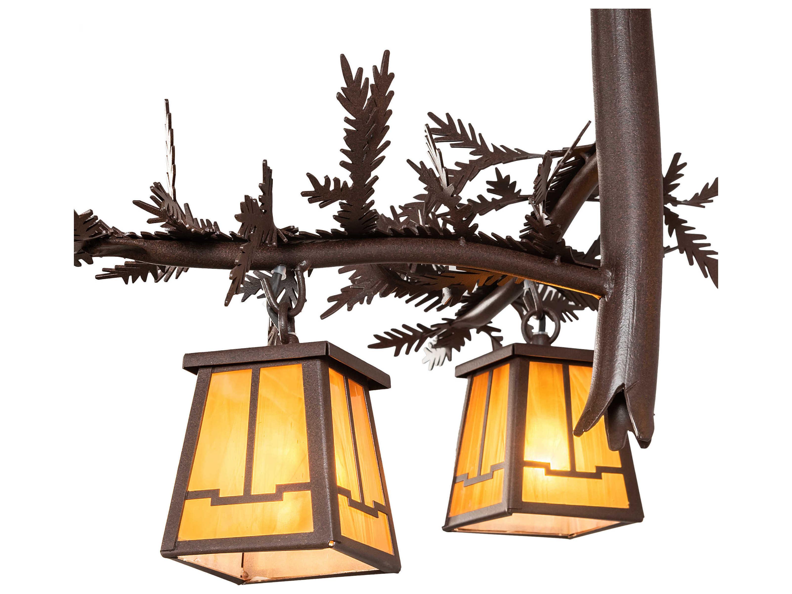 Meyda Pine Branch Valley View 3-Light Brown Glass Lantern Chandelier