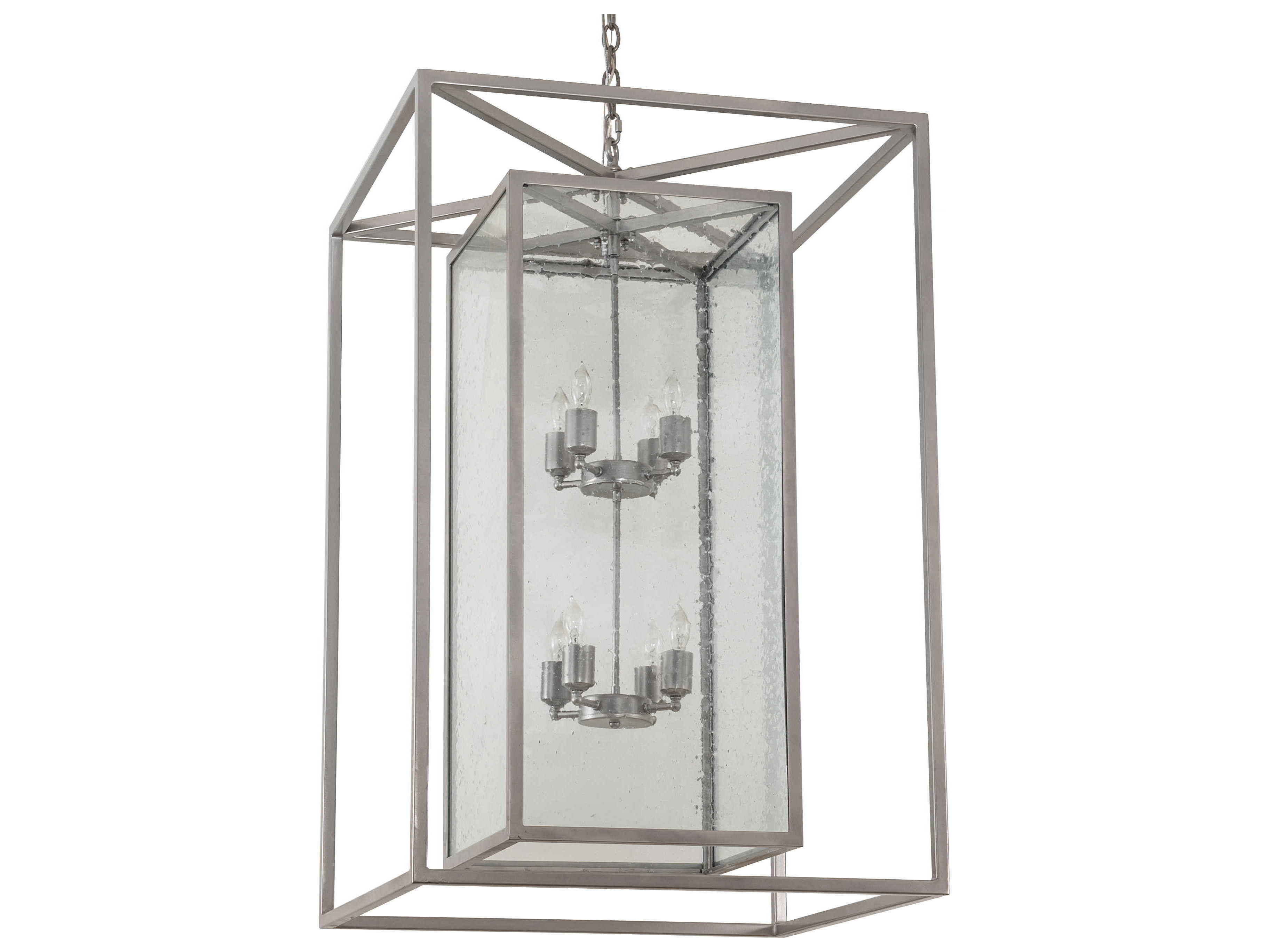 Meyda Kitzi Box 8-Light Nickel Clear Glass Candelabra Geometric Chandelier