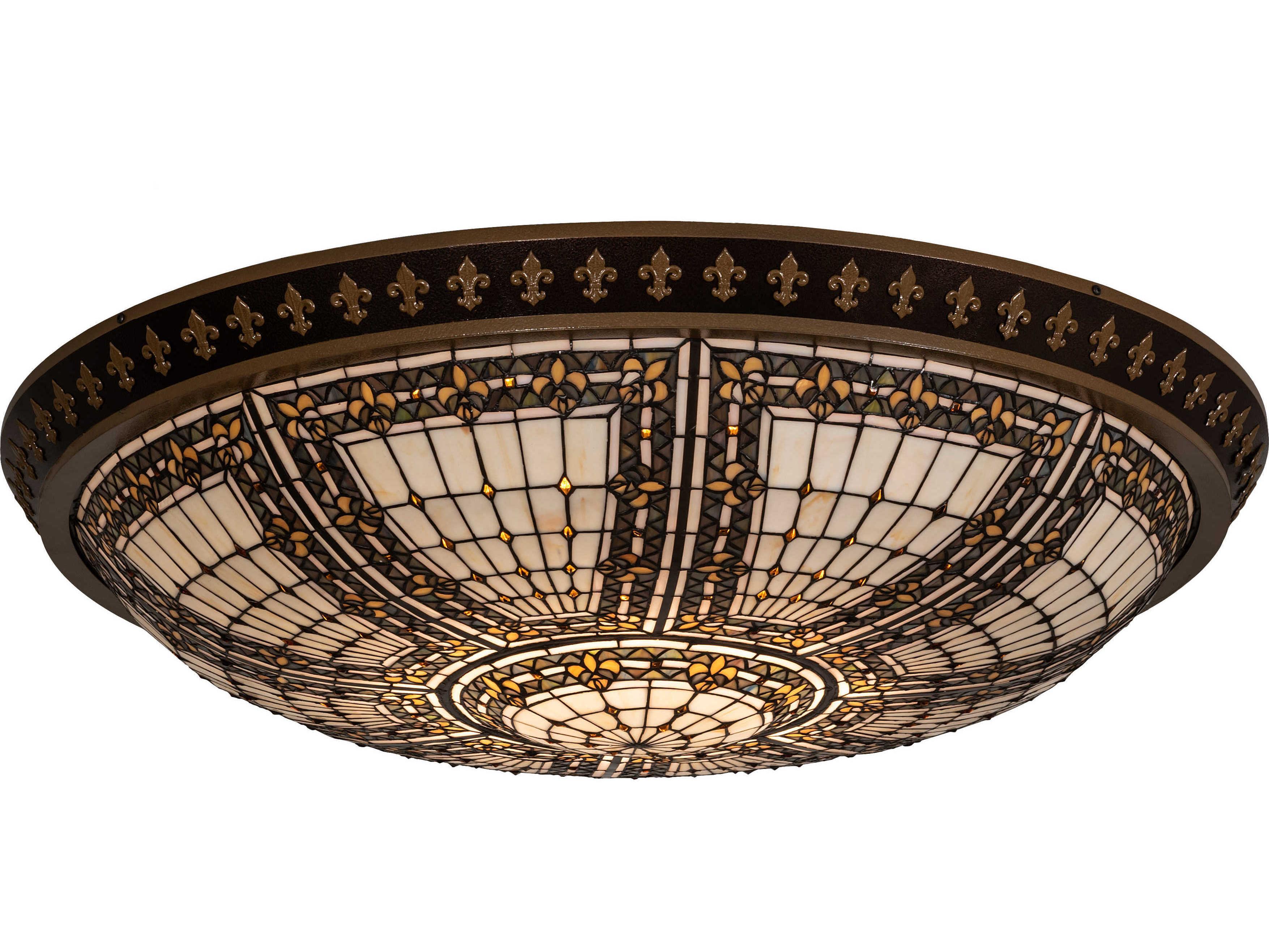Meyda Fleur-de-lis 8-Light Copper Vein Brown Glass LED Bowl Flush Mount