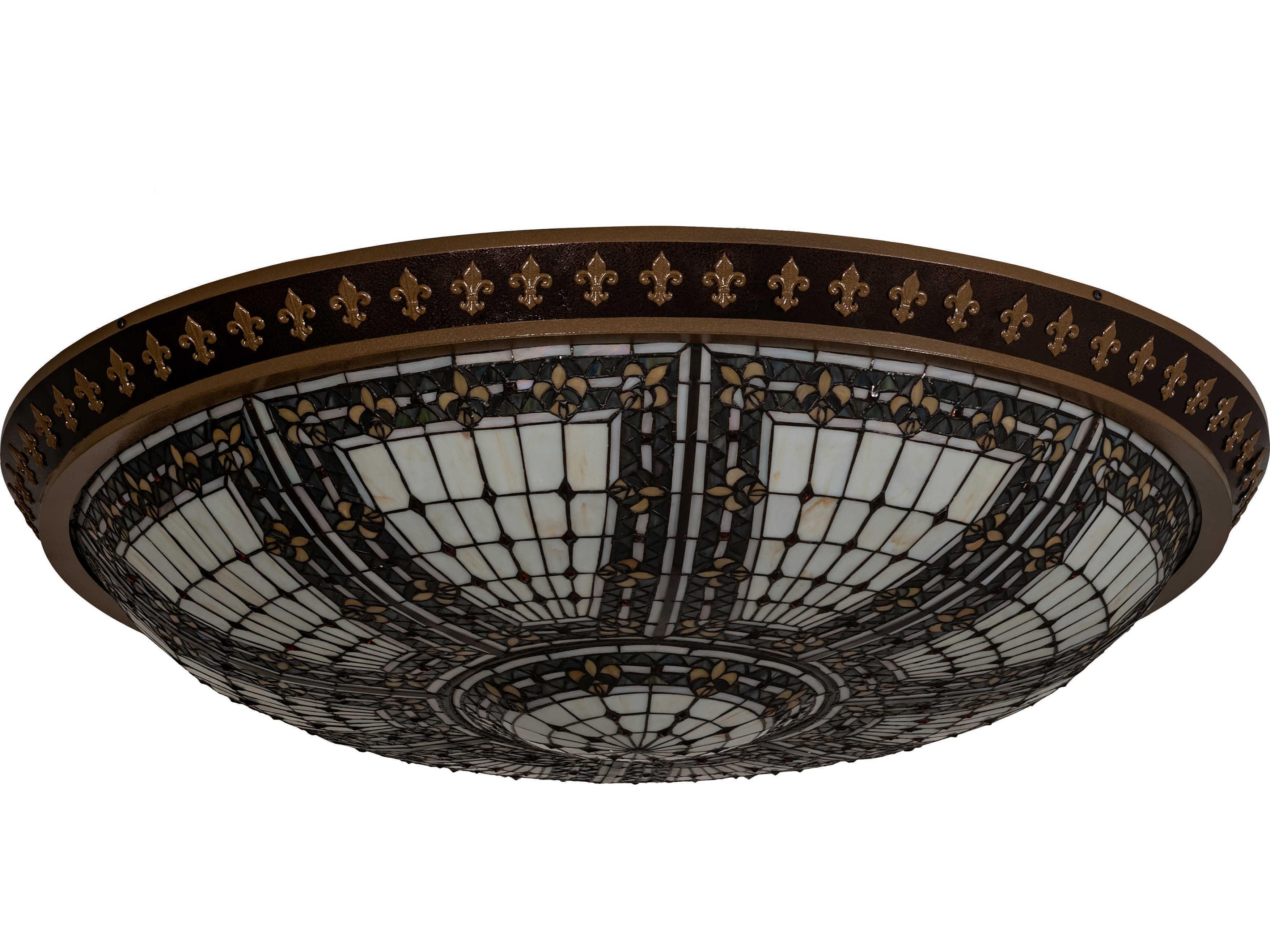 Meyda Fleur-de-lis 8-Light Copper Vein Brown Glass LED Bowl Flush Mount