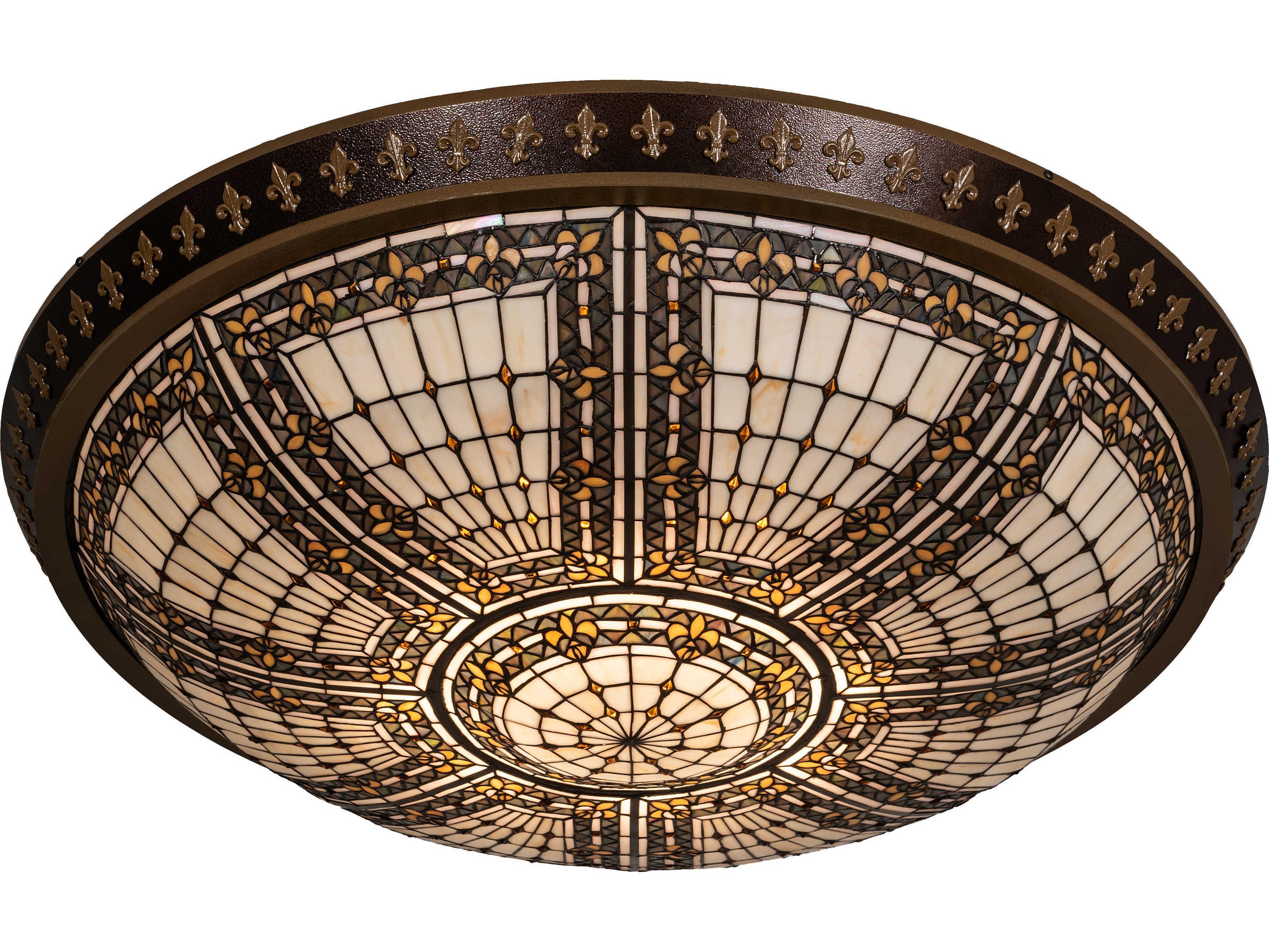 Meyda Fleur-de-lis 8-Light Copper Vein Brown Glass LED Bowl Flush Mount