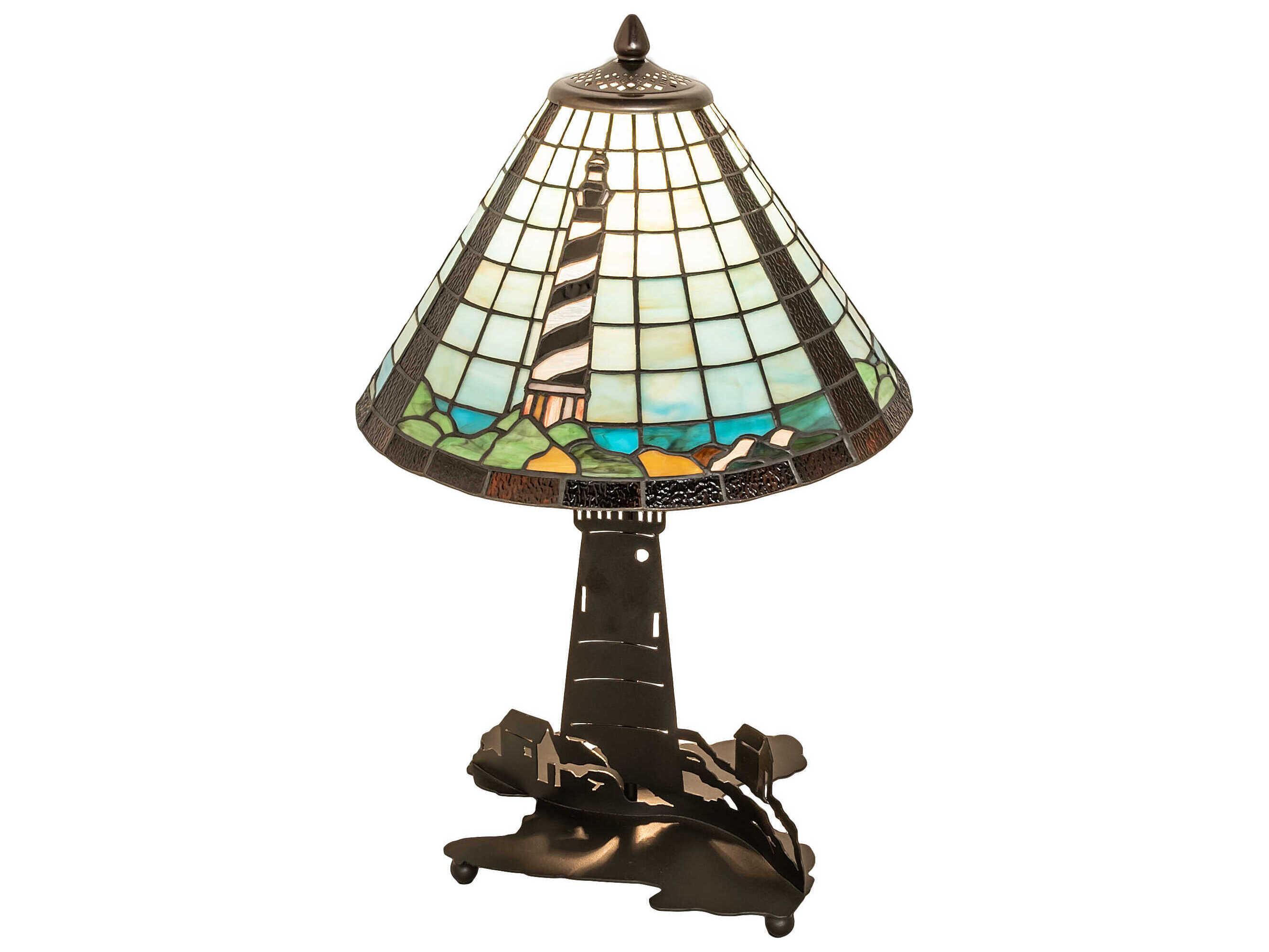 Meyda Lighthouse Black Glass Tiffany Table Lamp