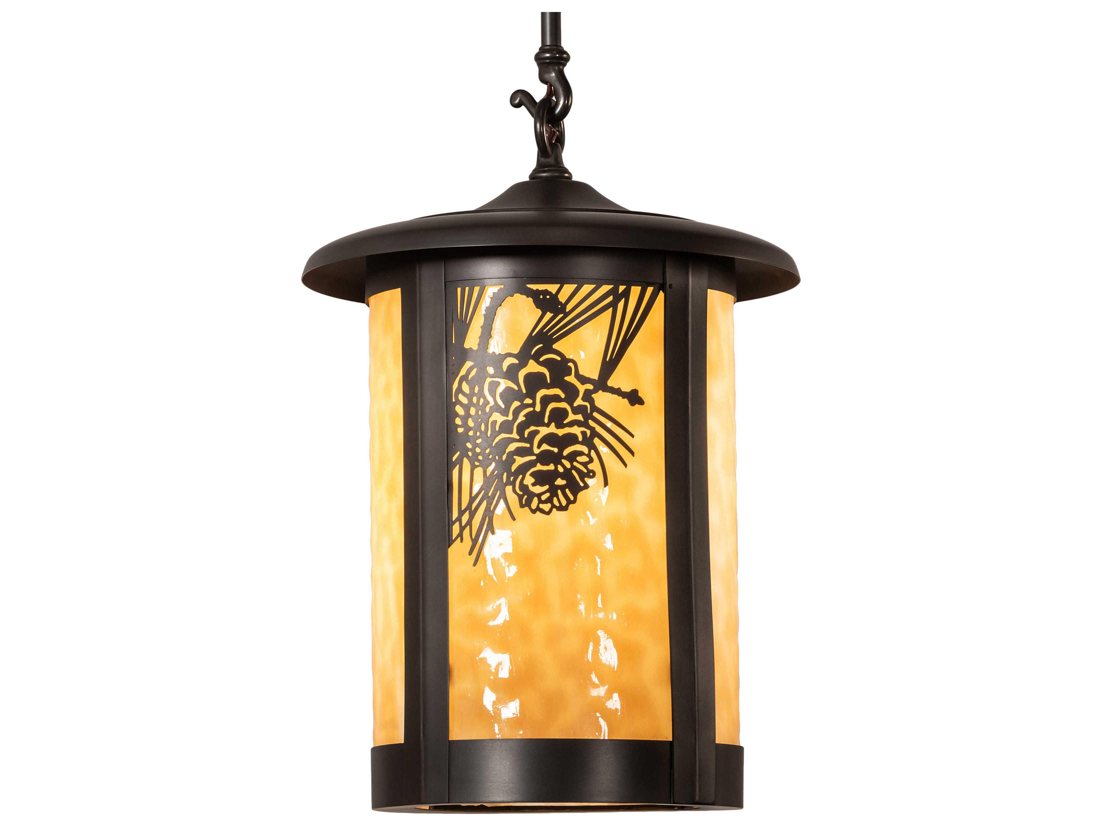 Meyda Fulton 1-Light Craftsman Brown Off White Glass Cylinder Lantern Mini Pendant