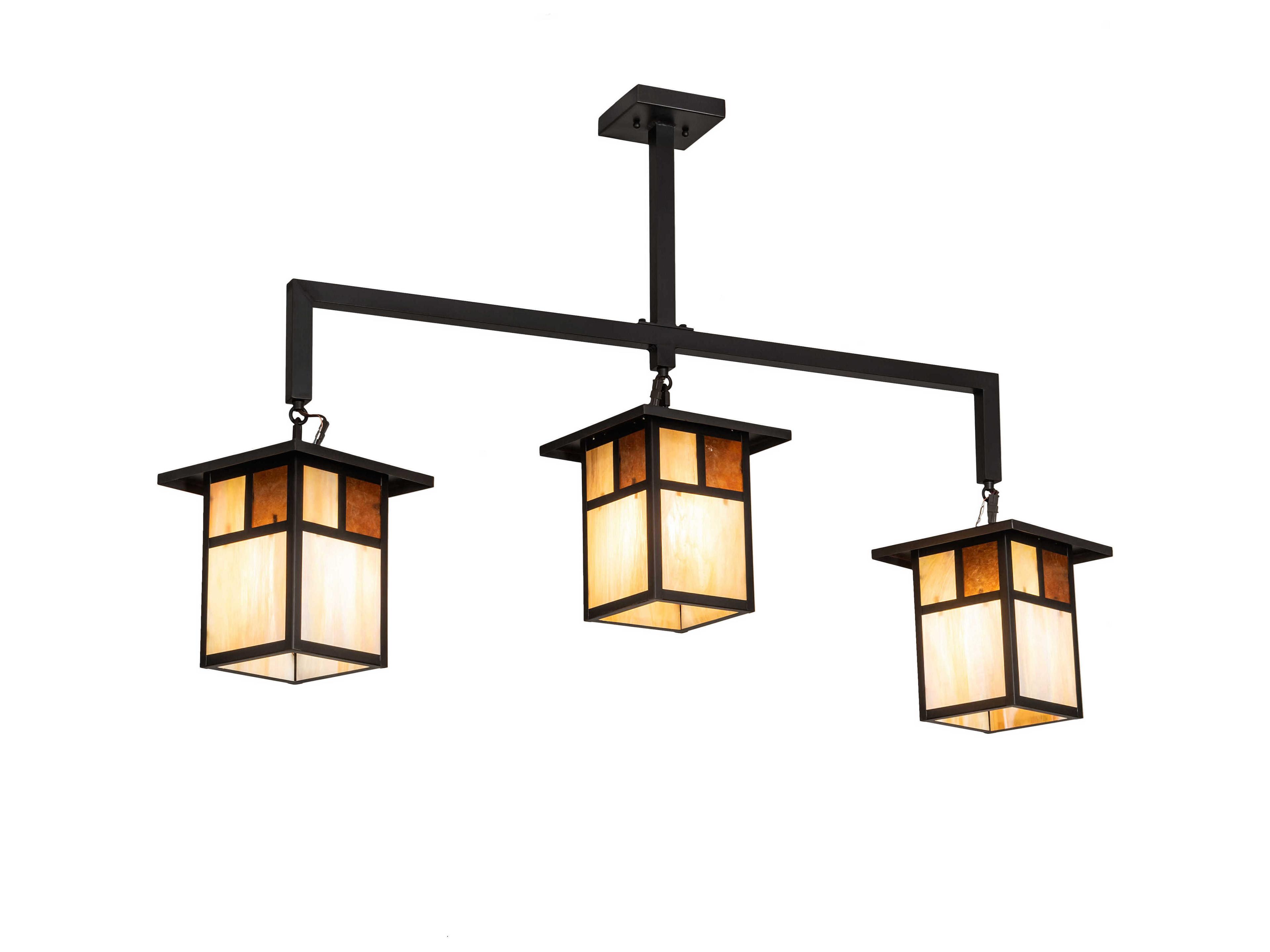 Meyda Hyde Park T Mission 3-Light Craftsman Brown Off White Glass Geometric Lantern Island Pendant