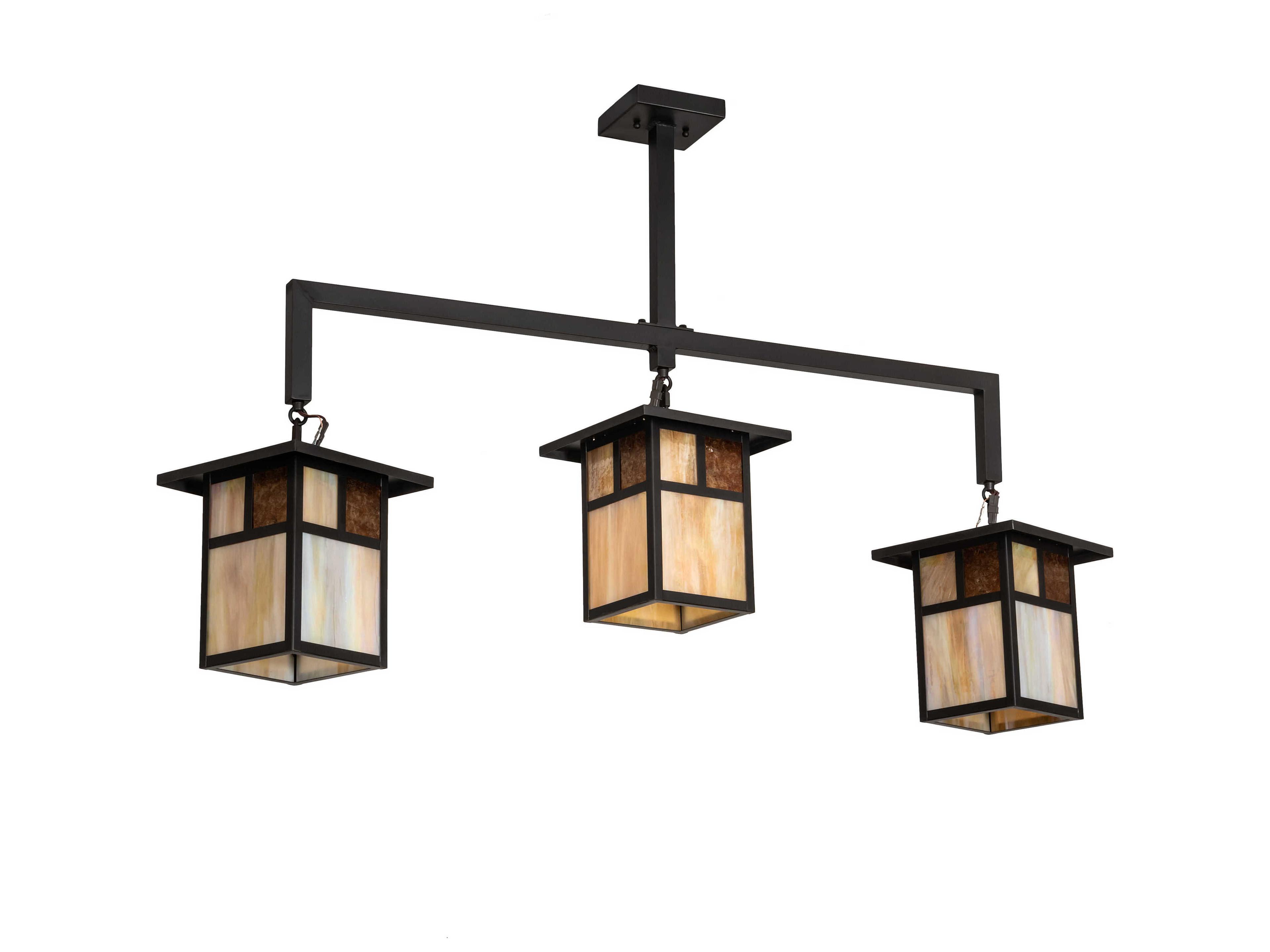 Meyda Hyde Park T Mission 3-Light Craftsman Brown Off White Glass Geometric Lantern Island Pendant