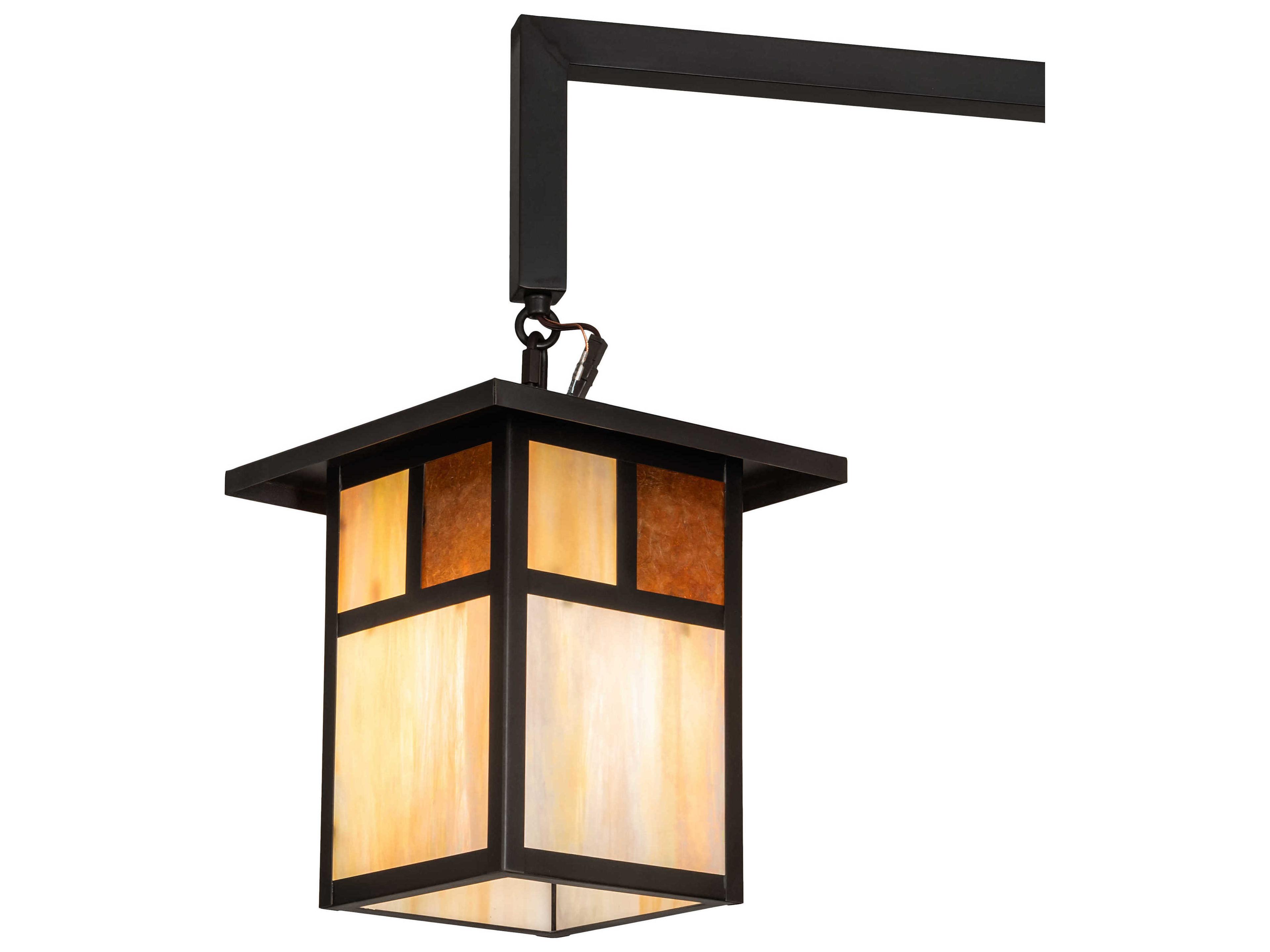 Meyda Hyde Park T Mission 3-Light Craftsman Brown Off White Glass Geometric Lantern Island Pendant