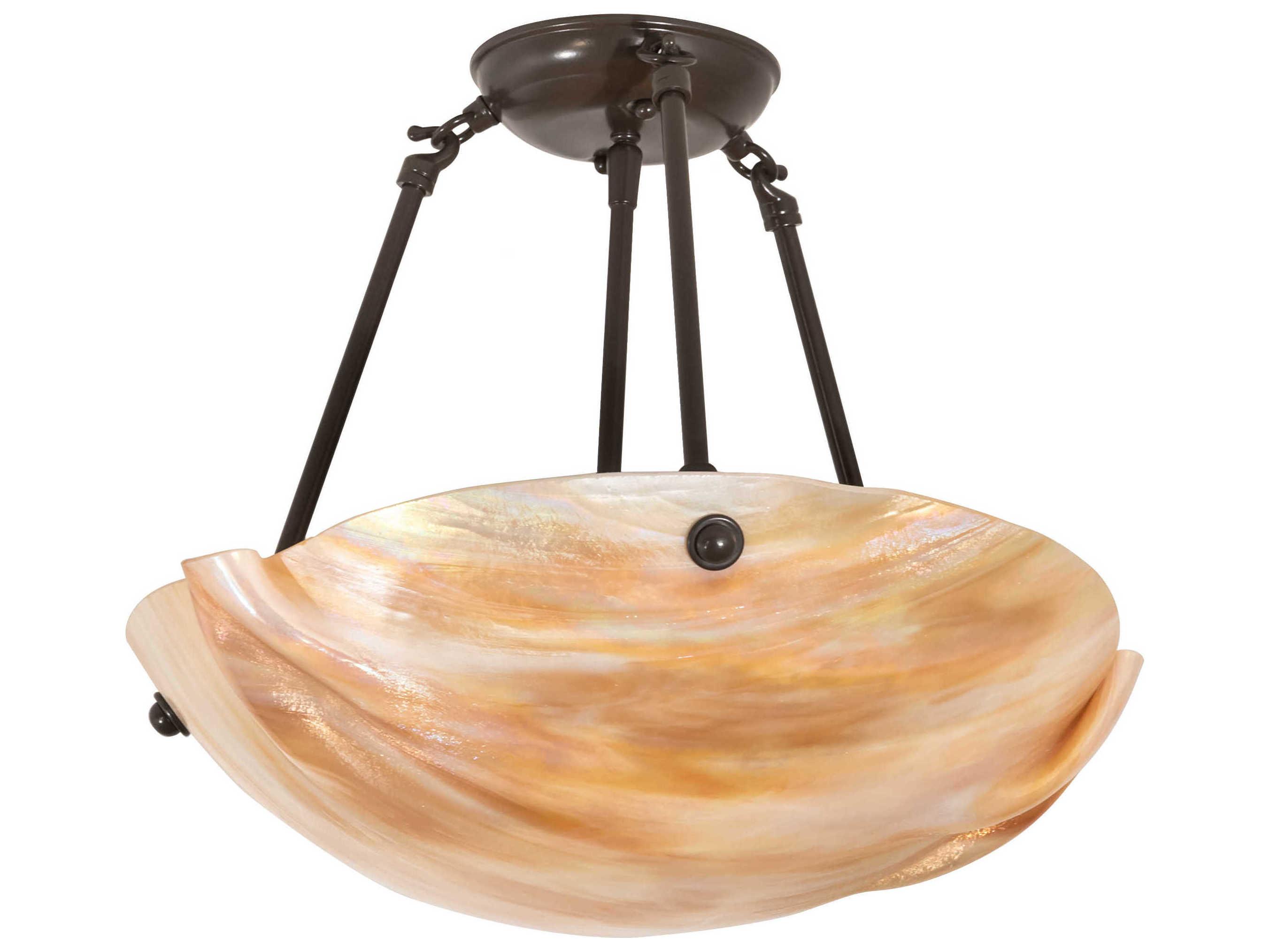 Meyda Metro 3-Light Coral Beige White Off Glass Bowl Semi Flush Mount