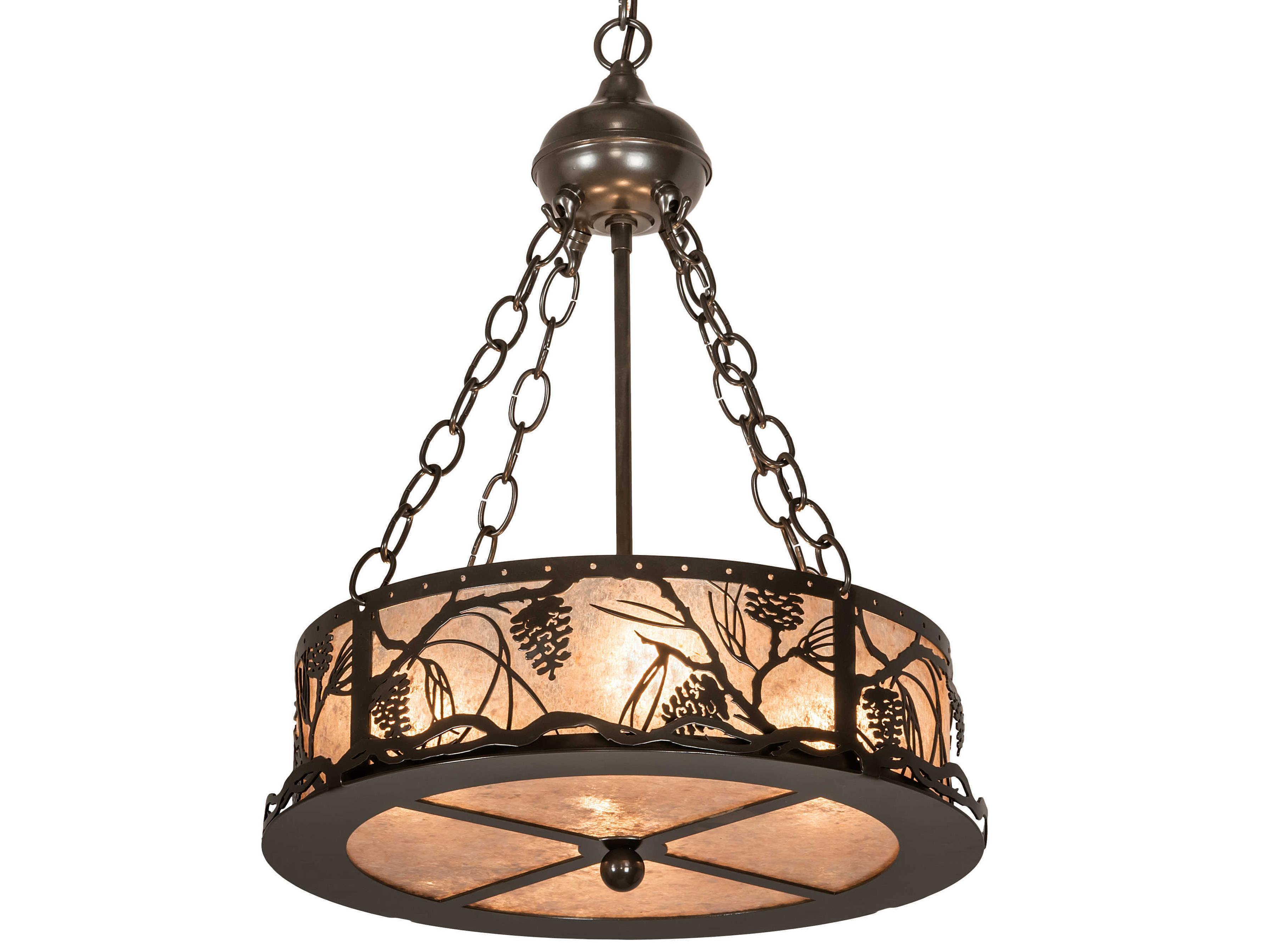 Meyda Whispering Pines 4-Light Timeless Bronze Silver Drum Pendant