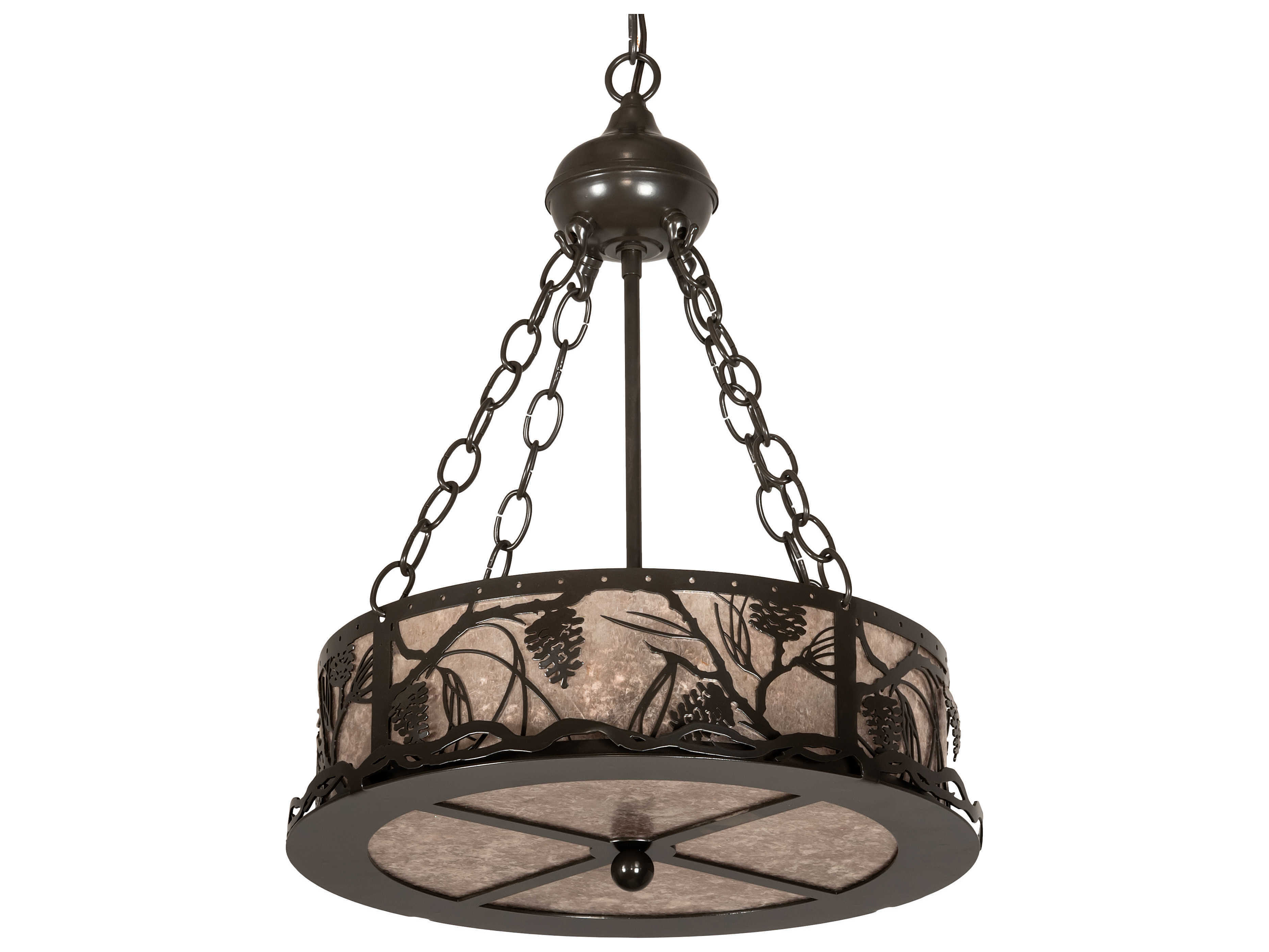 Meyda Whispering Pines 4-Light Timeless Bronze Silver Drum Pendant