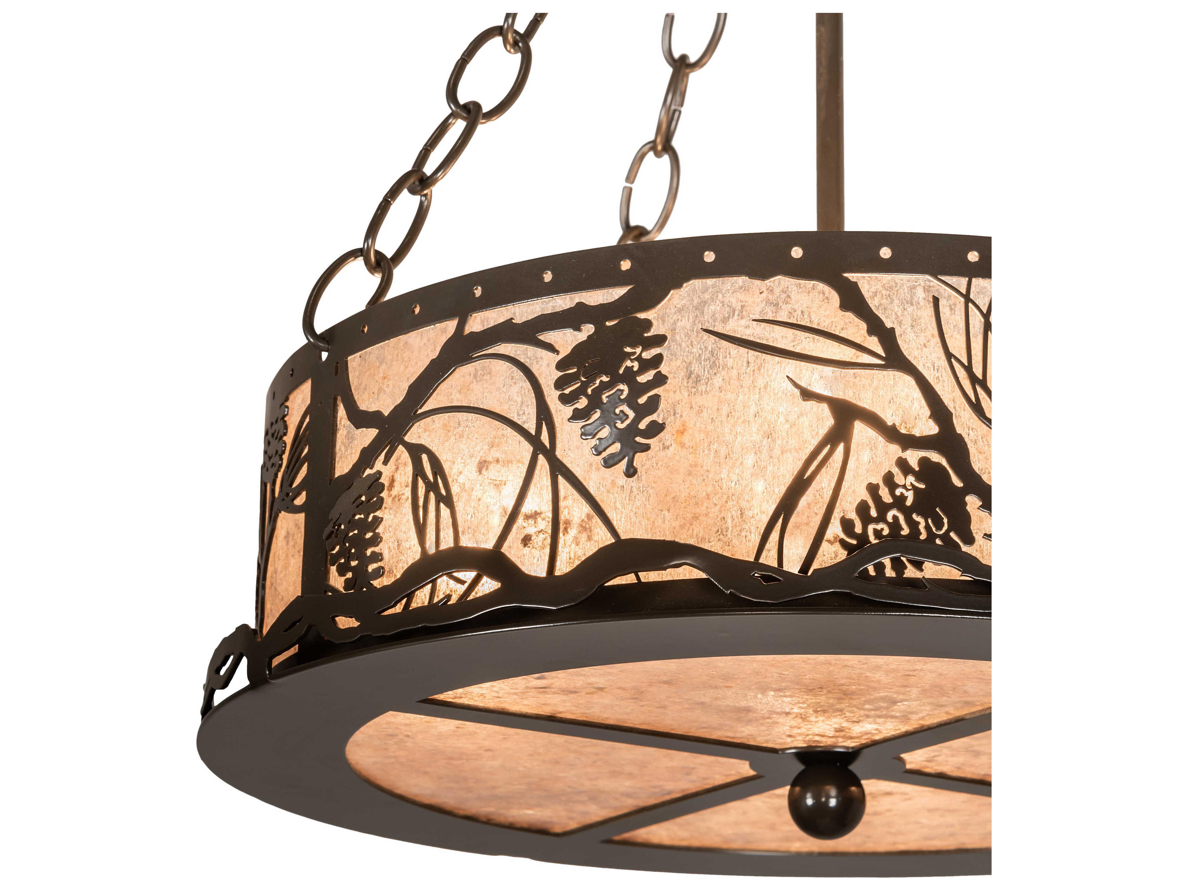Meyda Whispering Pines 4-Light Timeless Bronze Silver Drum Pendant