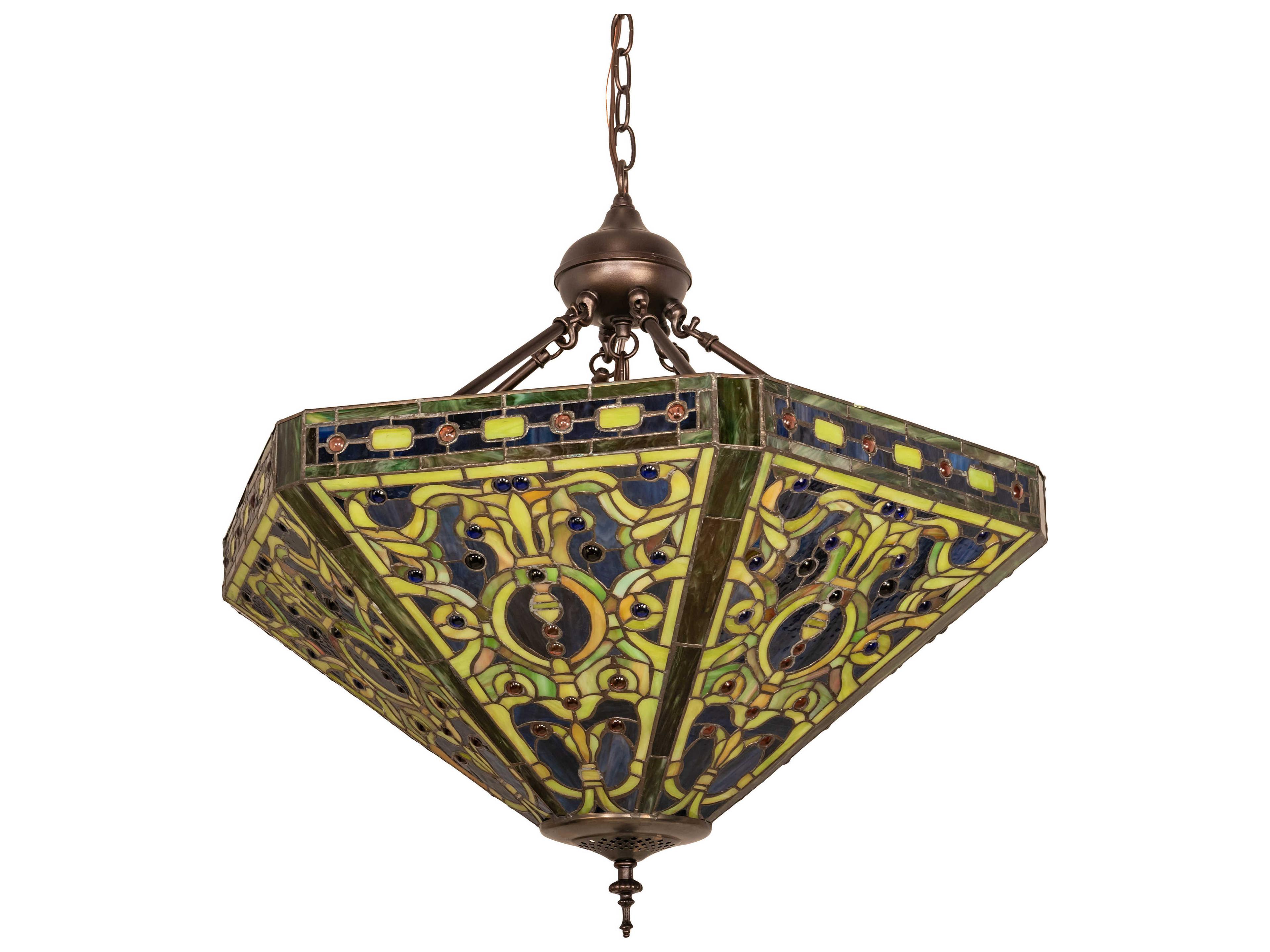 Meyda Tiffany Elizabethan 3-Light Blue Glass Pendant