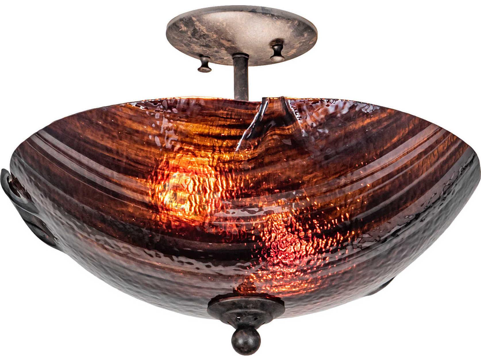 Meyda Metro Fusion 2-Light Black Ruby Chocolate Brown Glass Bowl Semi Flush Mount