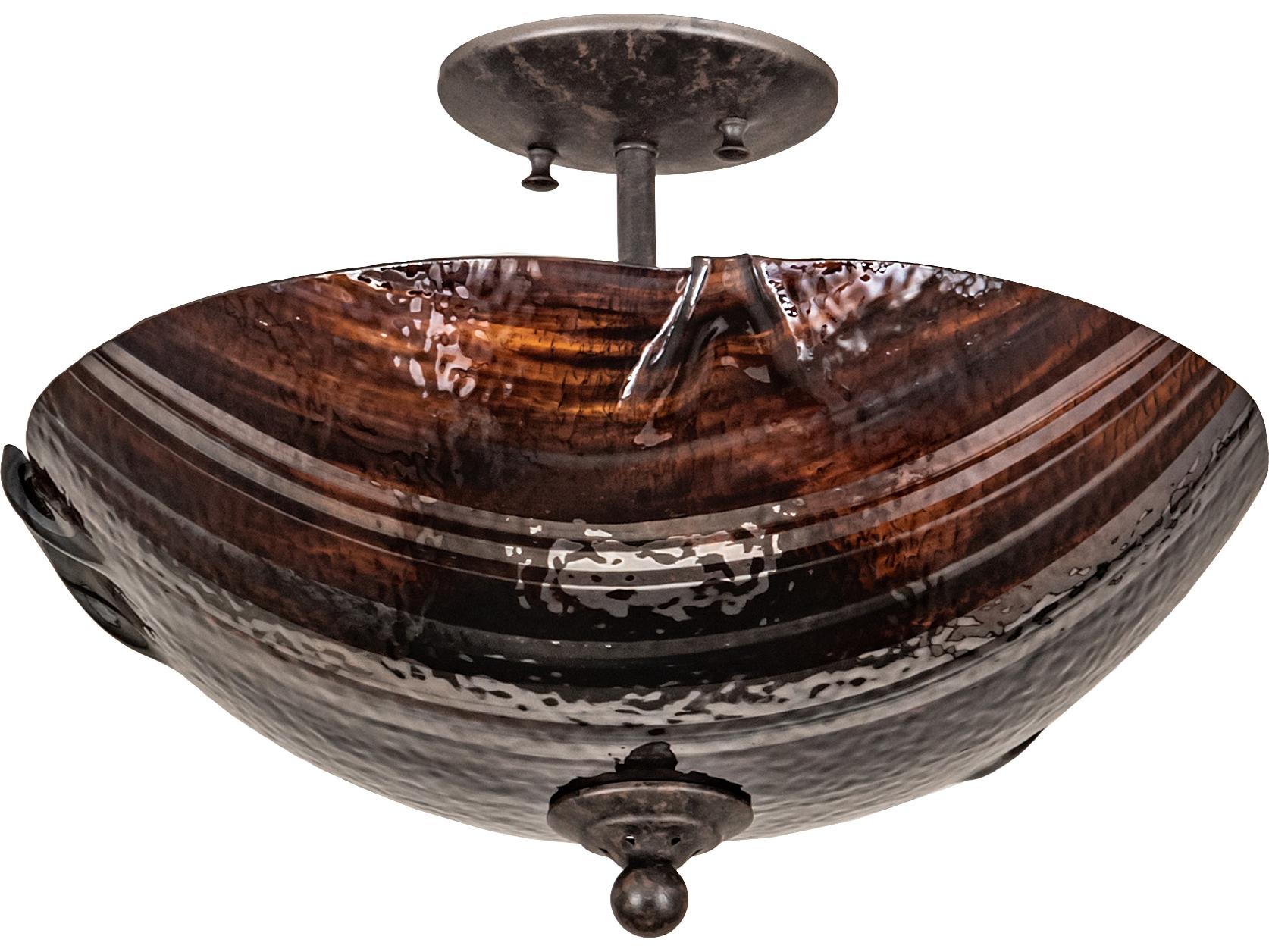 Meyda Metro Fusion 2-Light Black Ruby Chocolate Brown Glass Bowl Semi Flush Mount