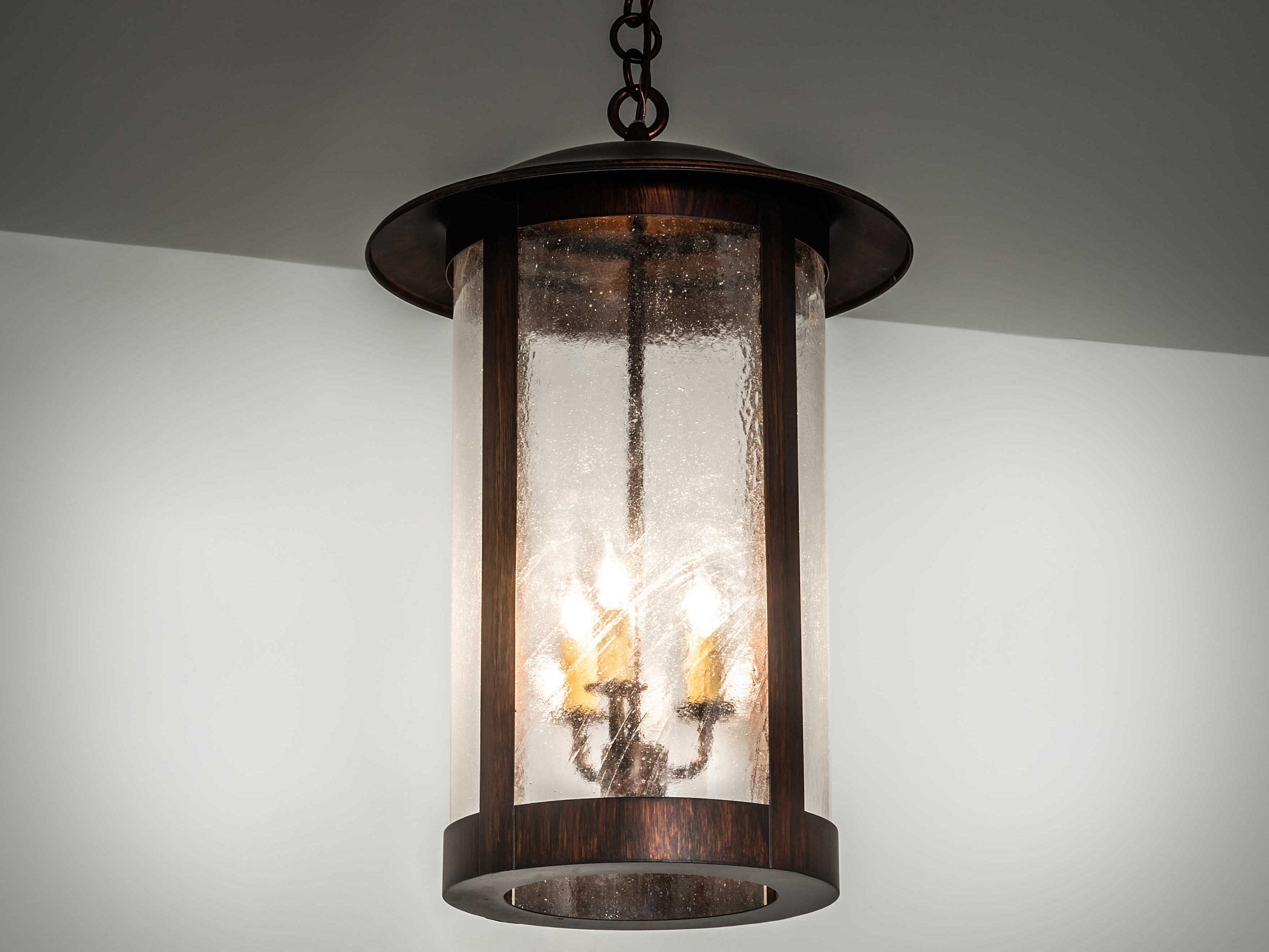 Meyda Lake Charles 3-Light Chocolate Seedy Brown Glass Candelabra Lantern Chandelier