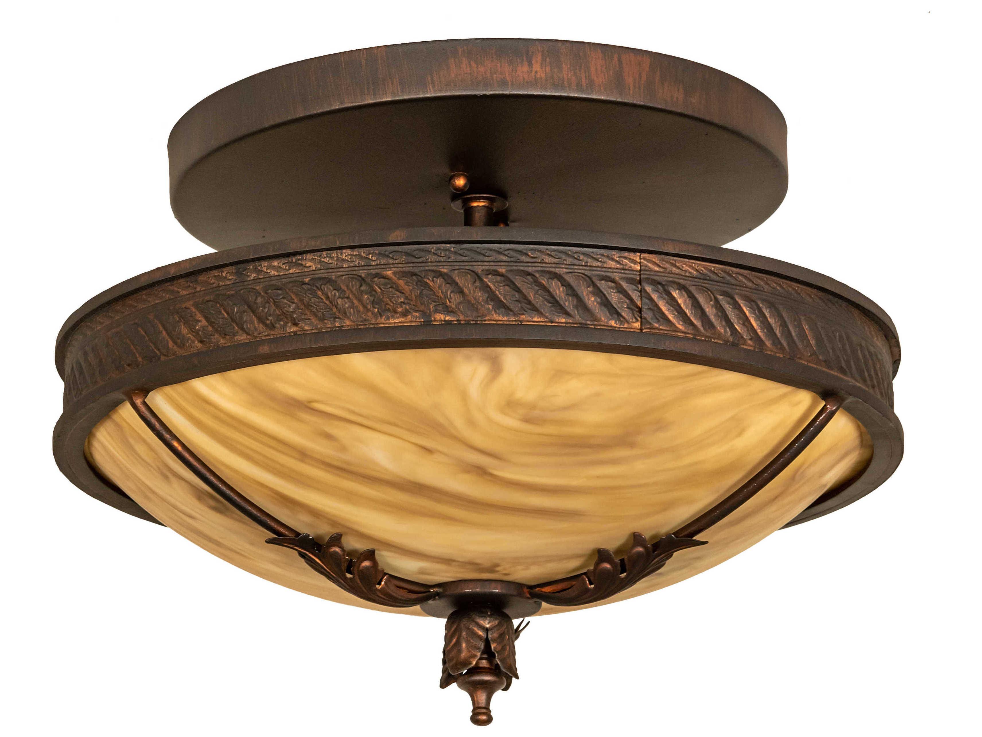 Meyda Hoja 3-Light French Bronzed Off White Bowl Semi Flush Mount