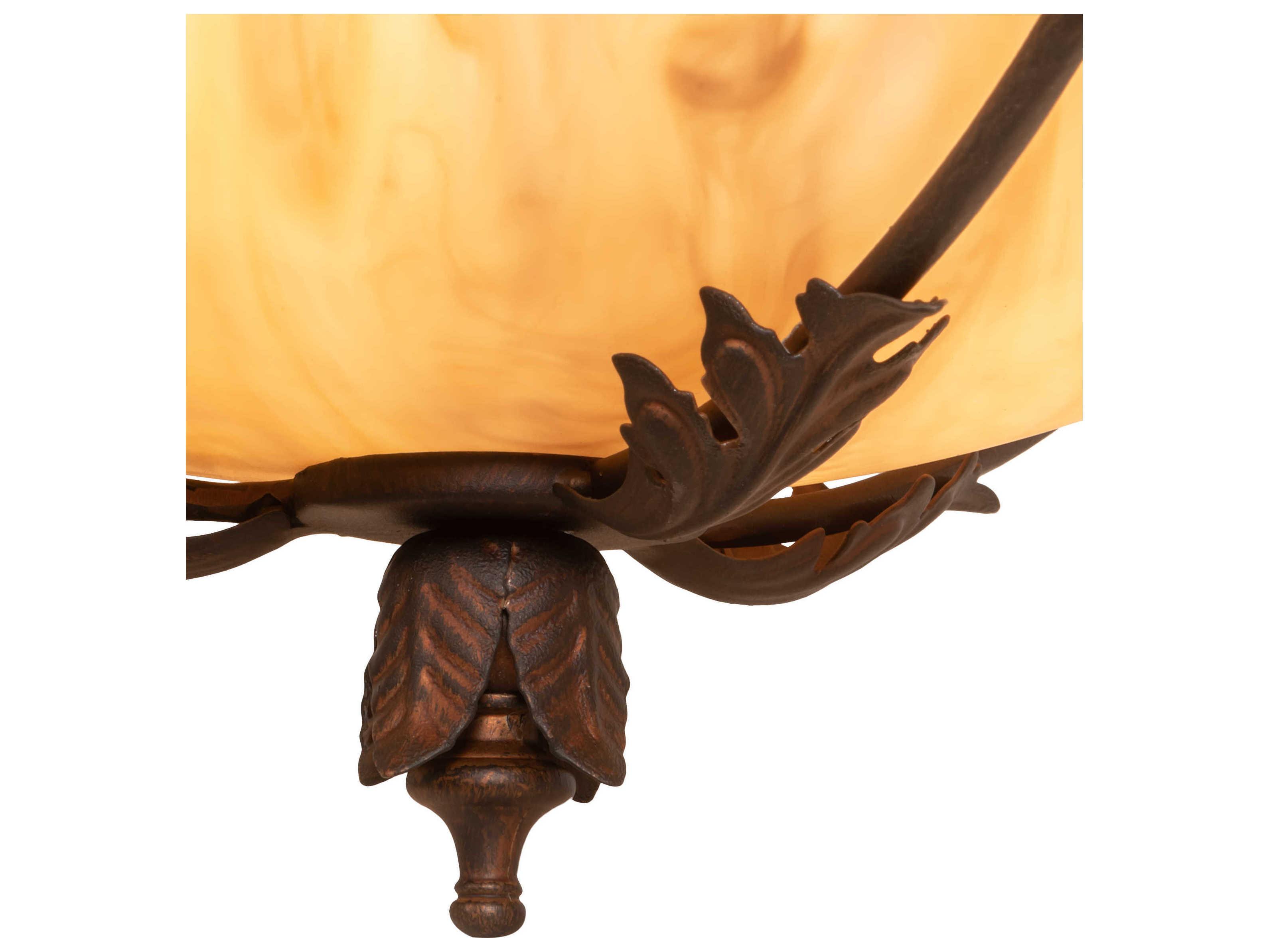 Meyda Hoja 3-Light French Bronzed Off White Bowl Semi Flush Mount