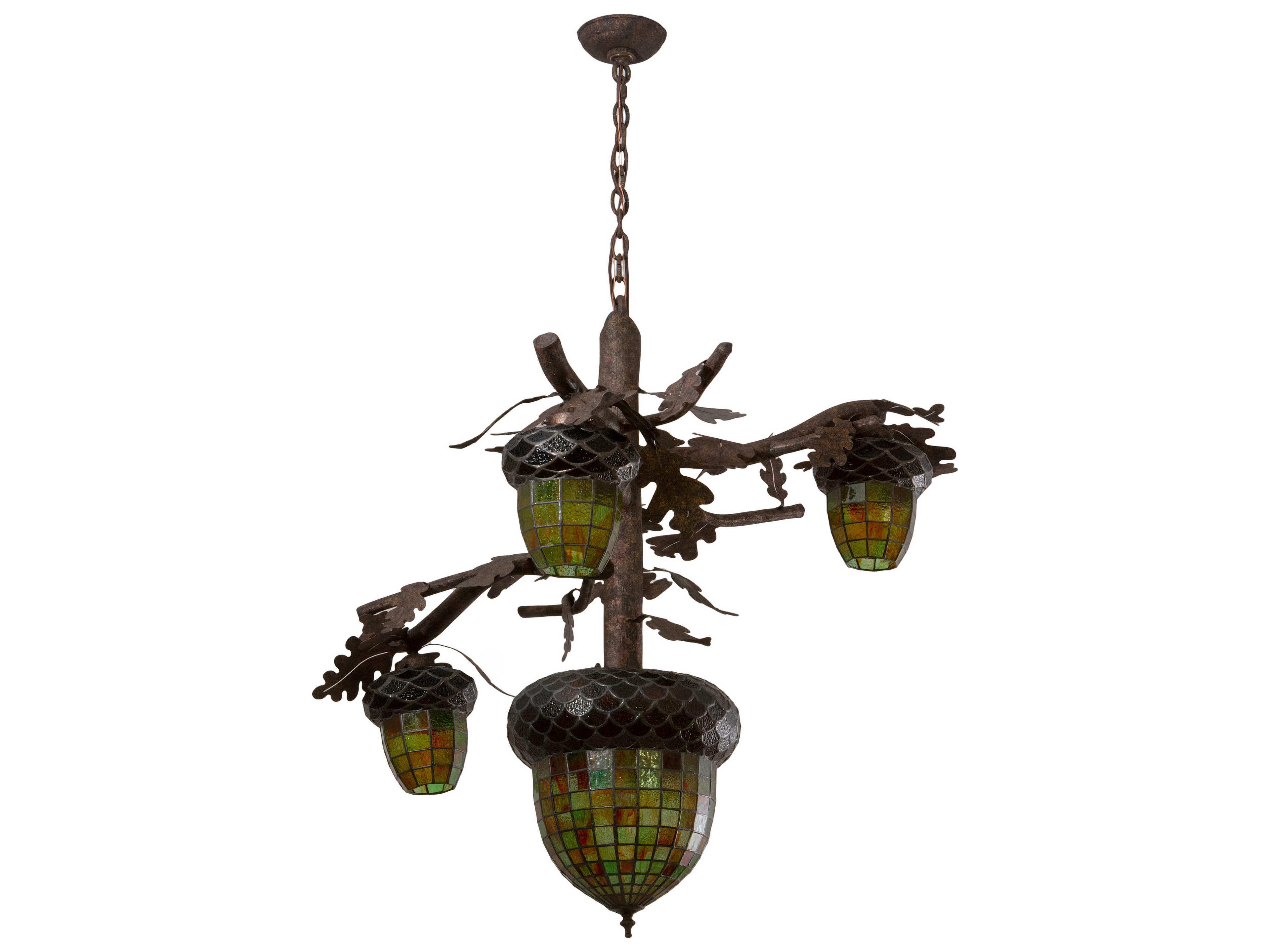 Meyda Acorn 3 1-Light Ruby Amber Green Chocolate Grey Brown Glass Tiffany Bell Chandelier