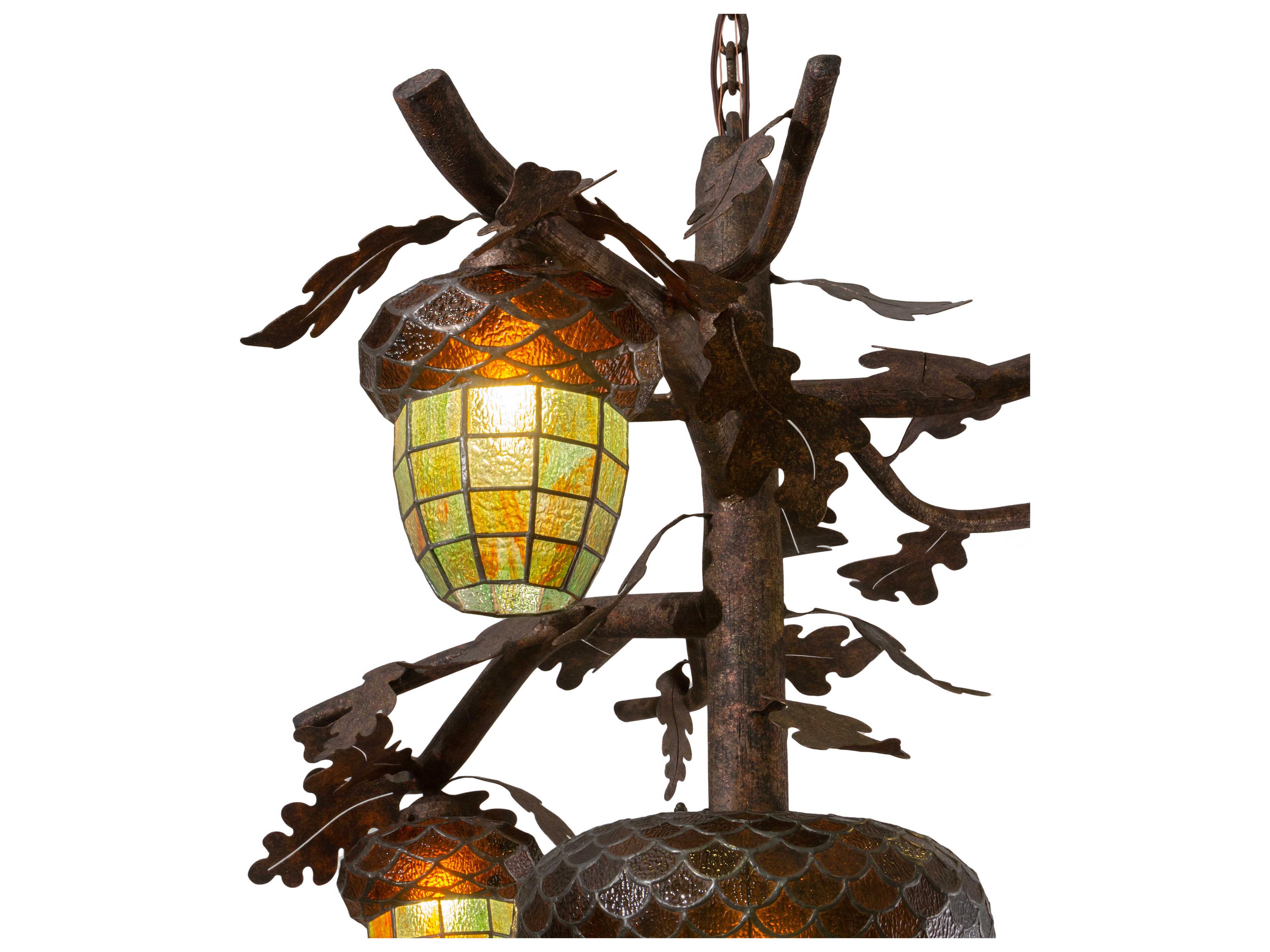 Meyda Acorn 3 1-Light Ruby Amber Green Chocolate Grey Brown Glass Tiffany Bell Chandelier