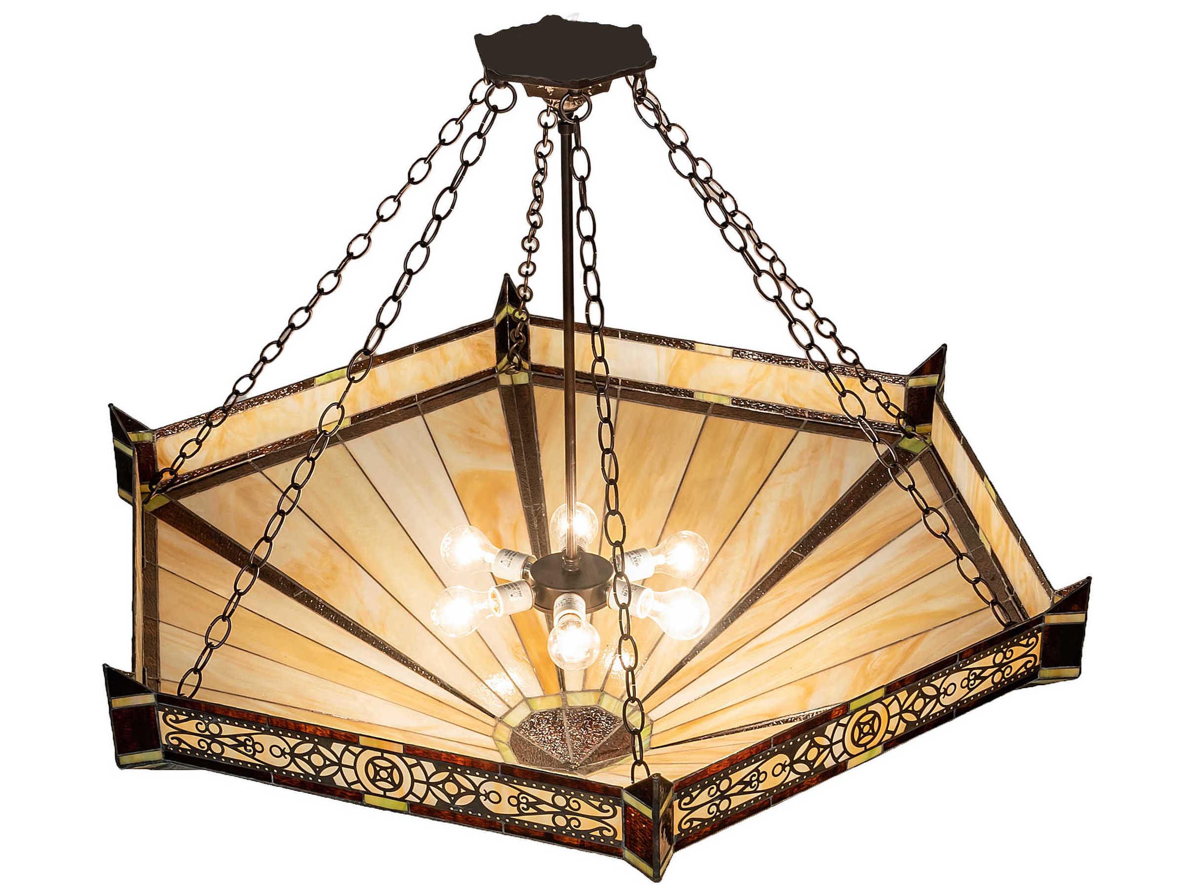 Meyda Peaches 6-Light Mahogany Bronze Brown Glass Tiffany Pendant