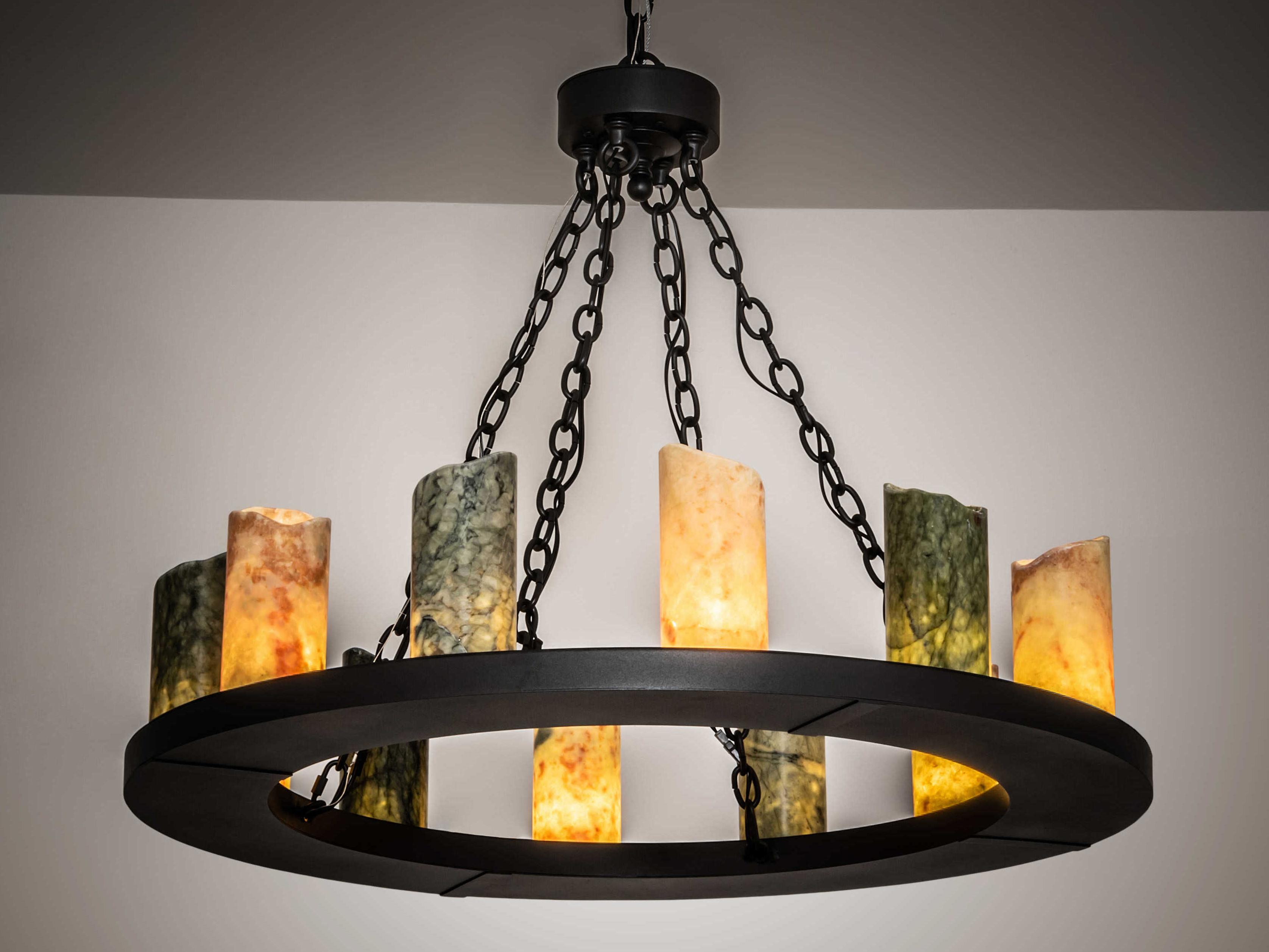 Meyda Loxley 12-Light Wrought Iron Black Cylinder Round Chandelier