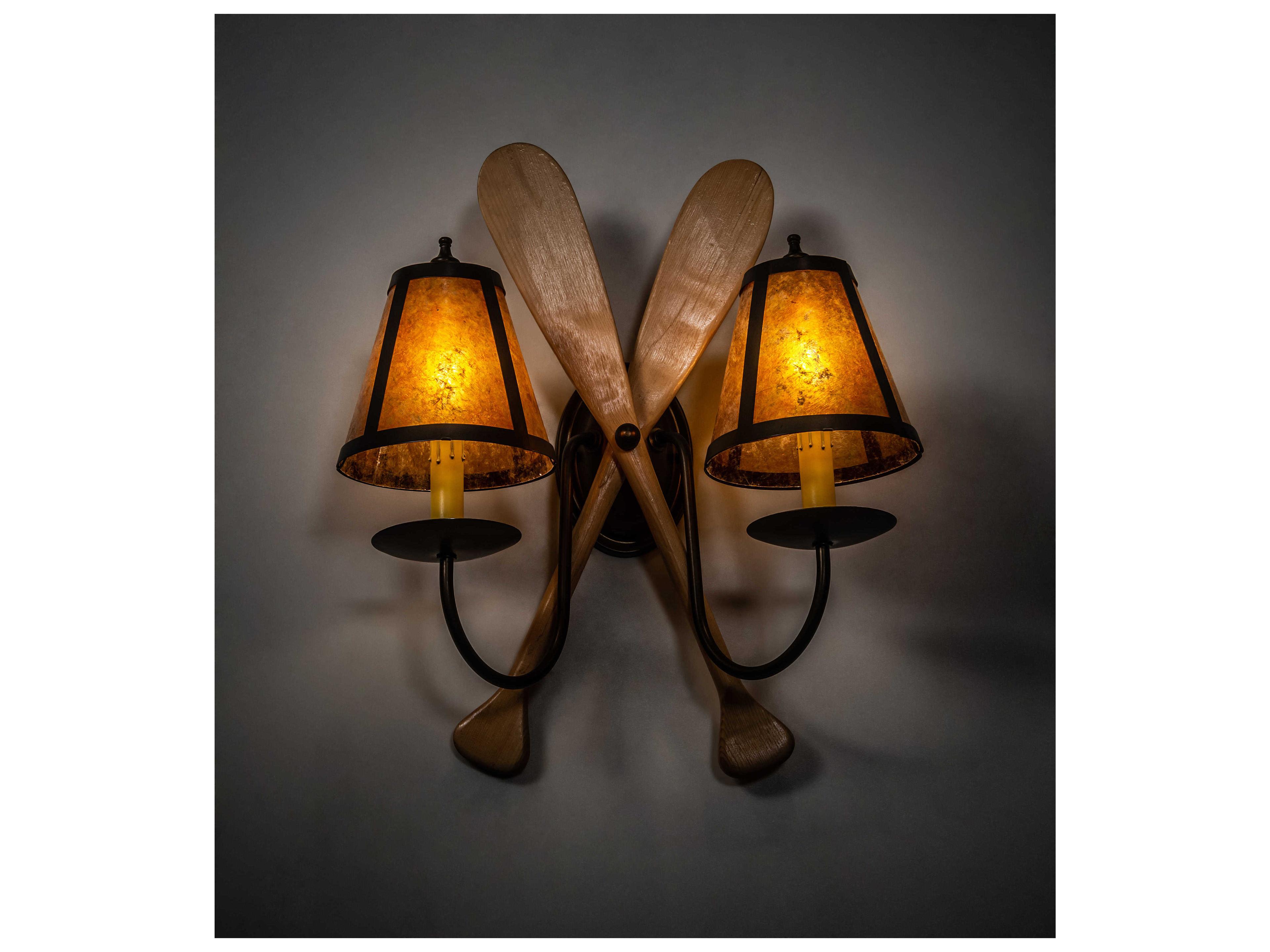 Meyda Paddle 2-Light Antique Copper Natural Wood Brown Wall Sconce