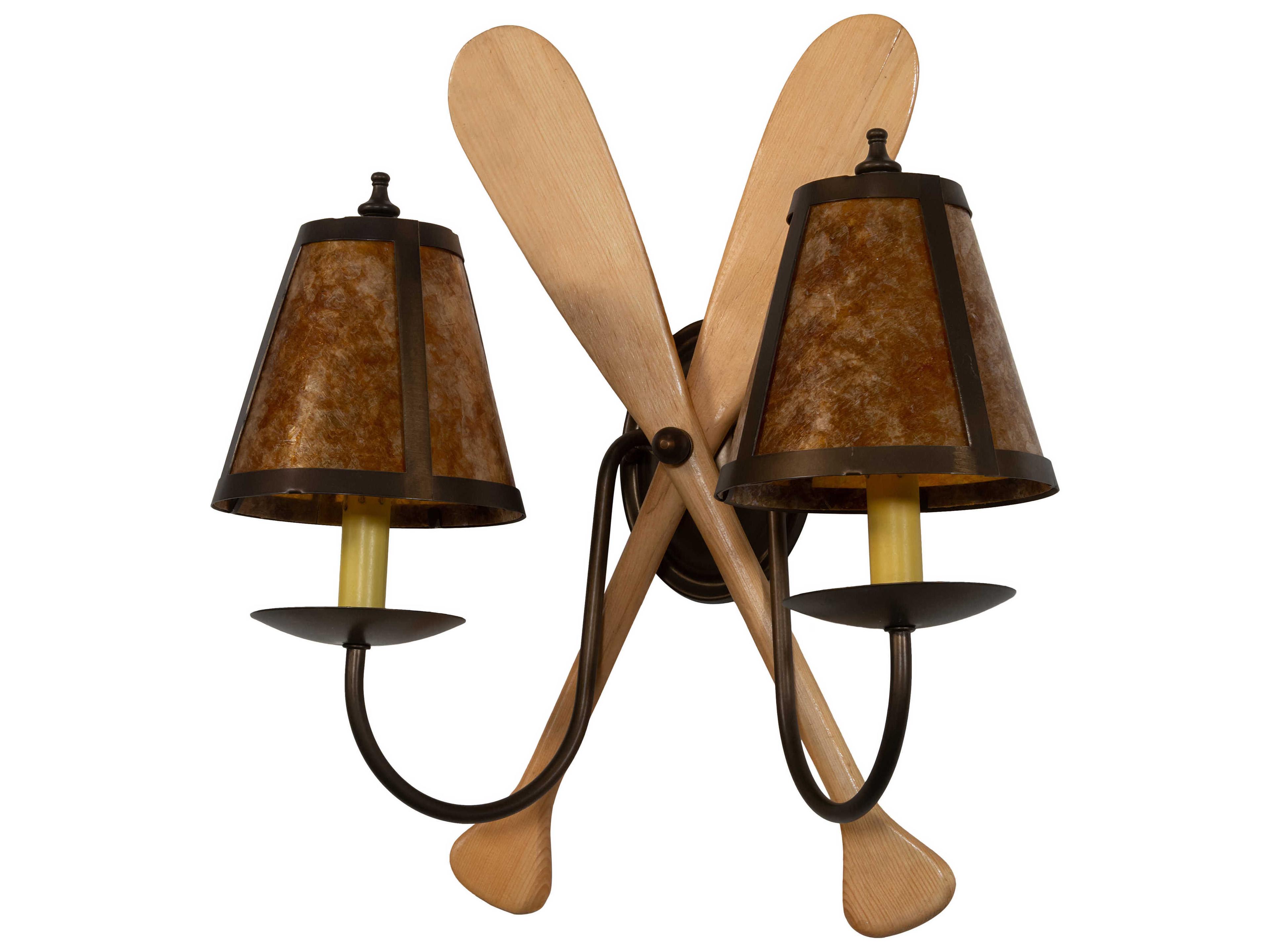 Meyda Paddle 2-Light Antique Copper Natural Wood Brown Wall Sconce