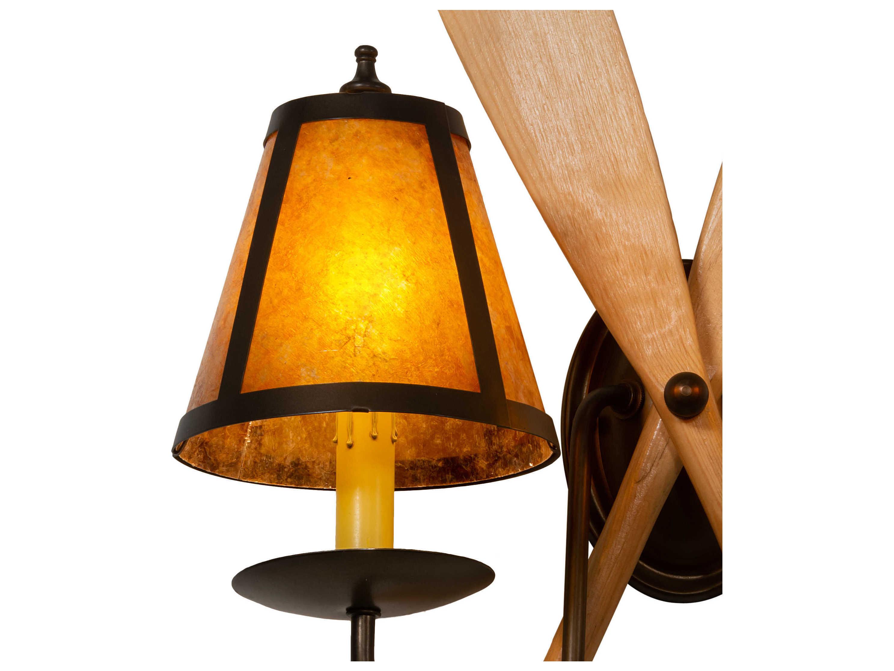 Meyda Paddle 2-Light Antique Copper Natural Wood Brown Wall Sconce