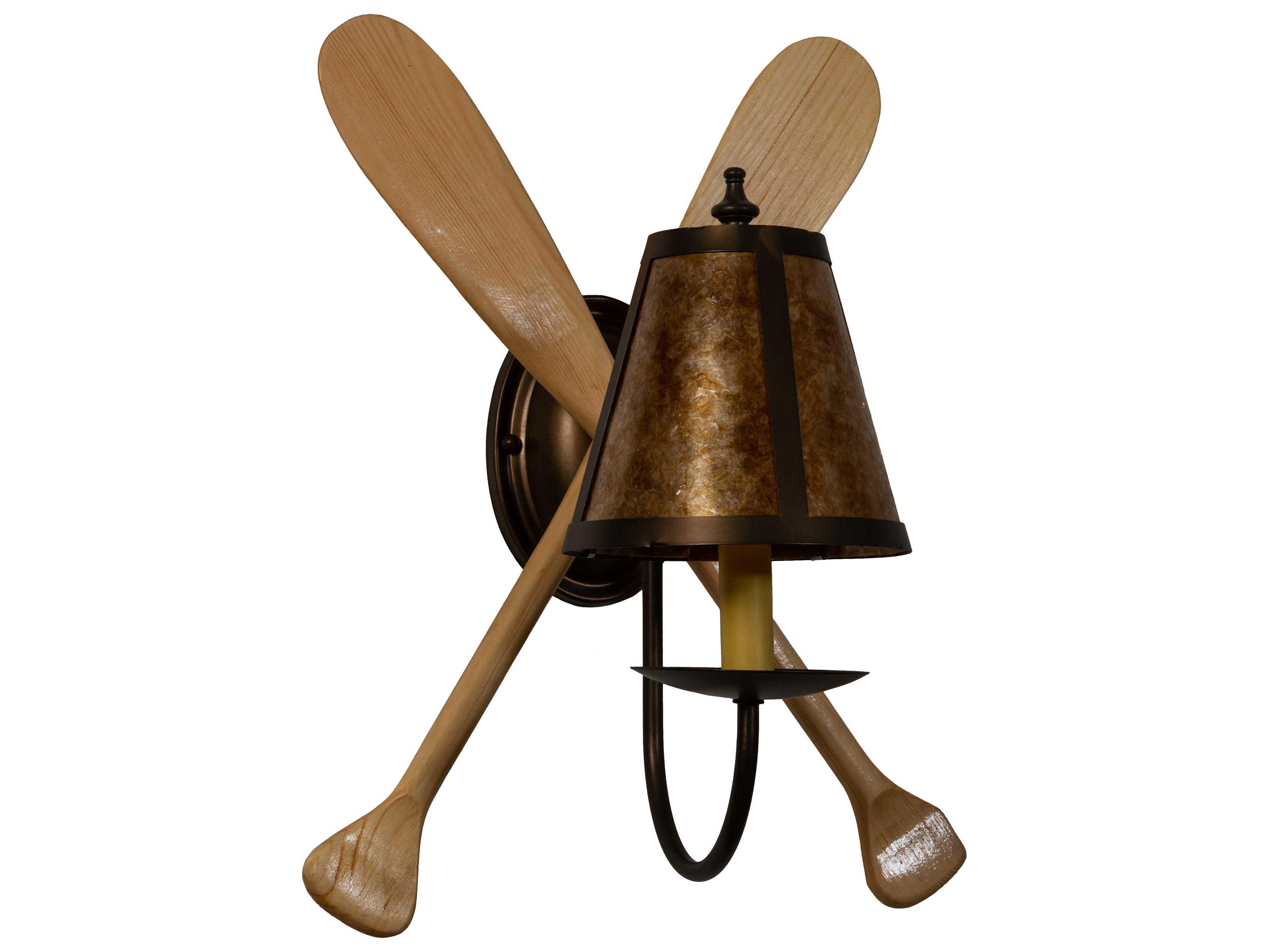 Meyda Paddle 1-Light Antique Copper Natural Wood Brown Wall Sconce
