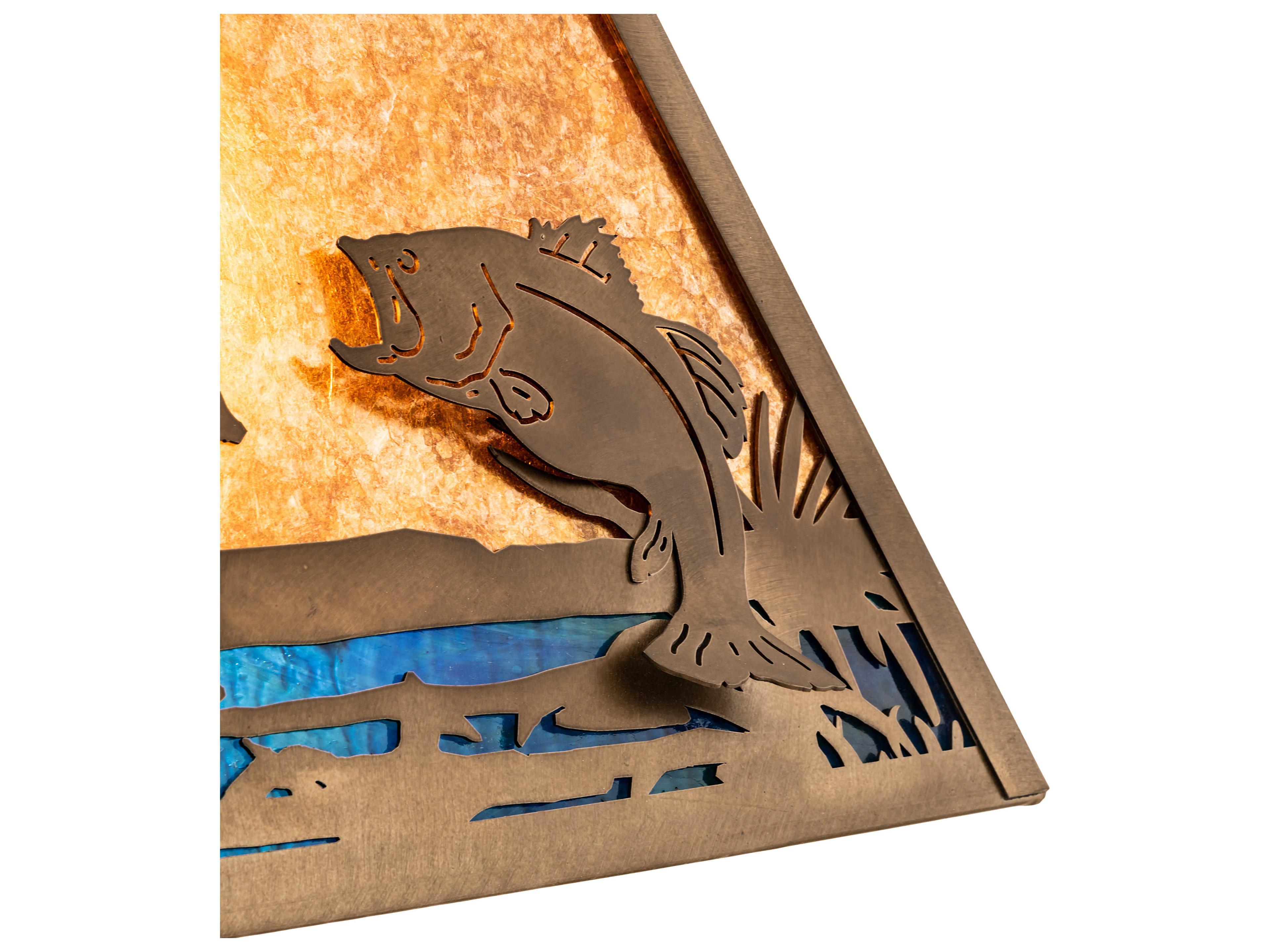 Meyda Bass And Fisherman 1-Light Antique Copper Blue Glass Tiffany Island Pendant