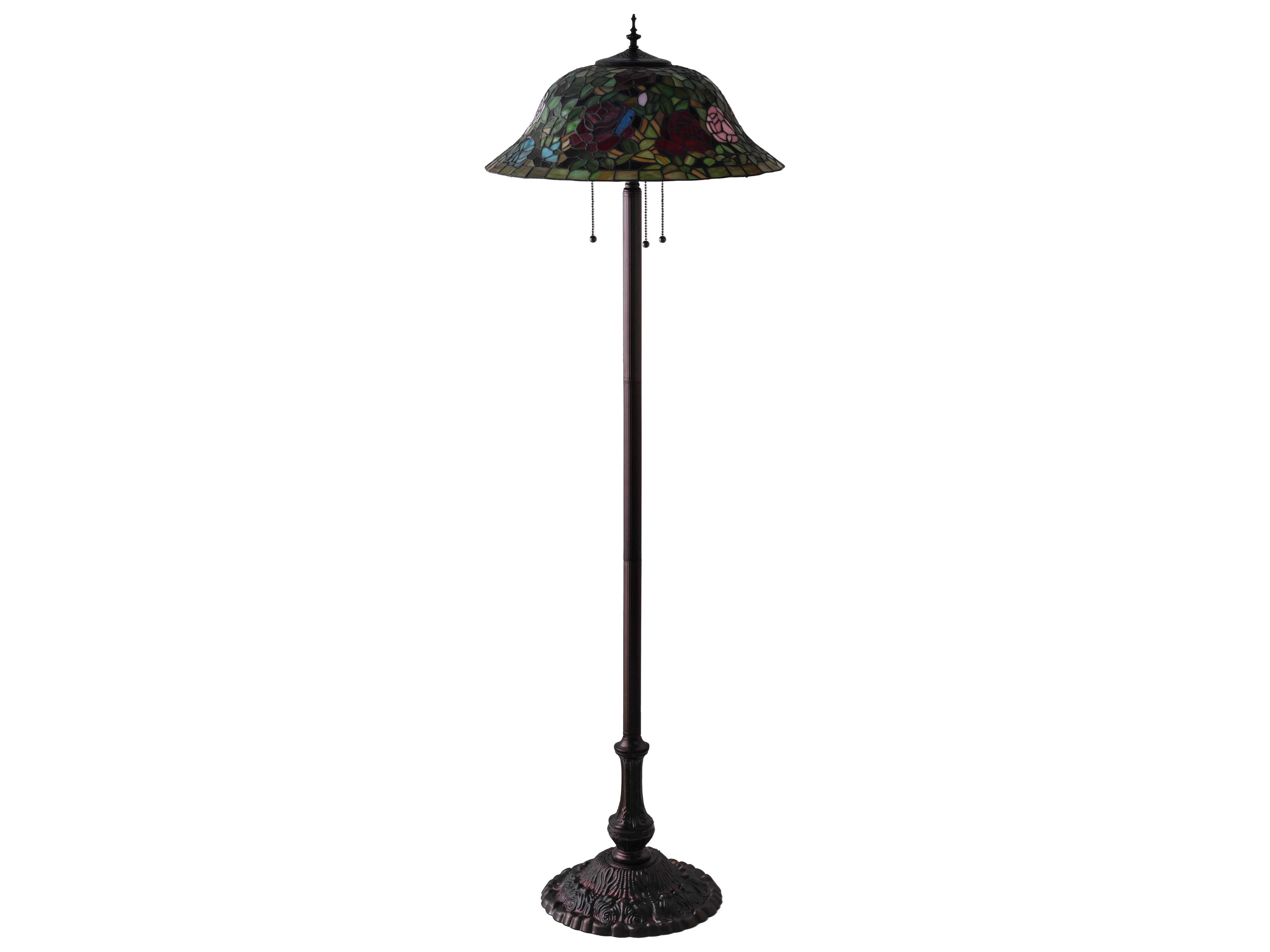 Meyda Tiffany Rosebush Glass Mahogany Bronze Floor Lamp