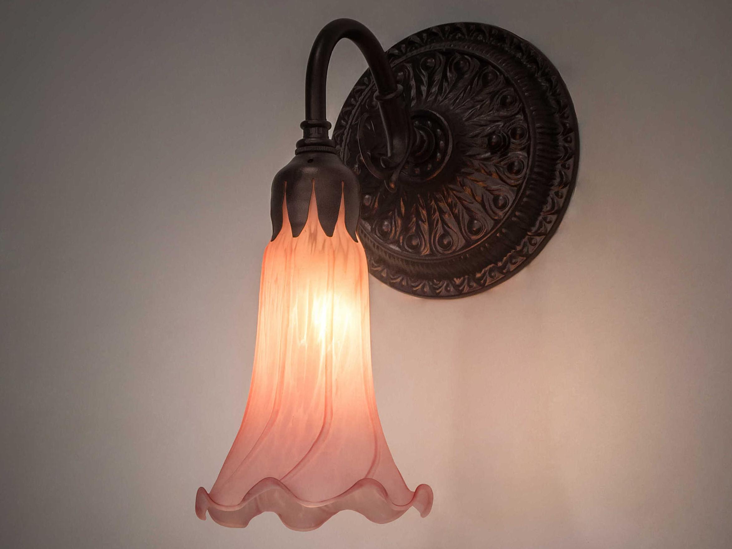 Meyda Pond Lily 1-Light Mahogany Bronze Pink Glass Wall Sconce