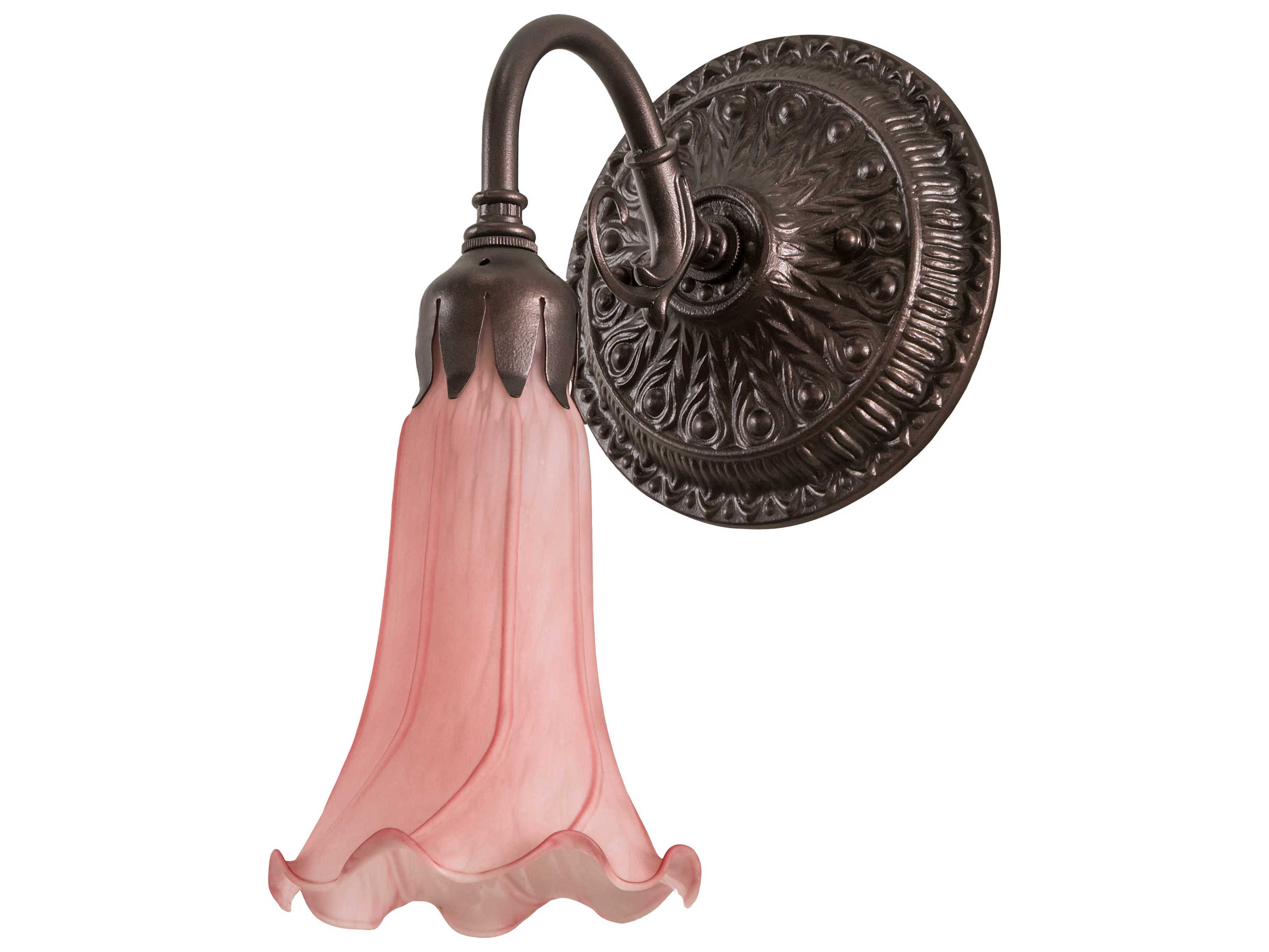 Meyda Pond Lily 1-Light Mahogany Bronze Pink Glass Wall Sconce