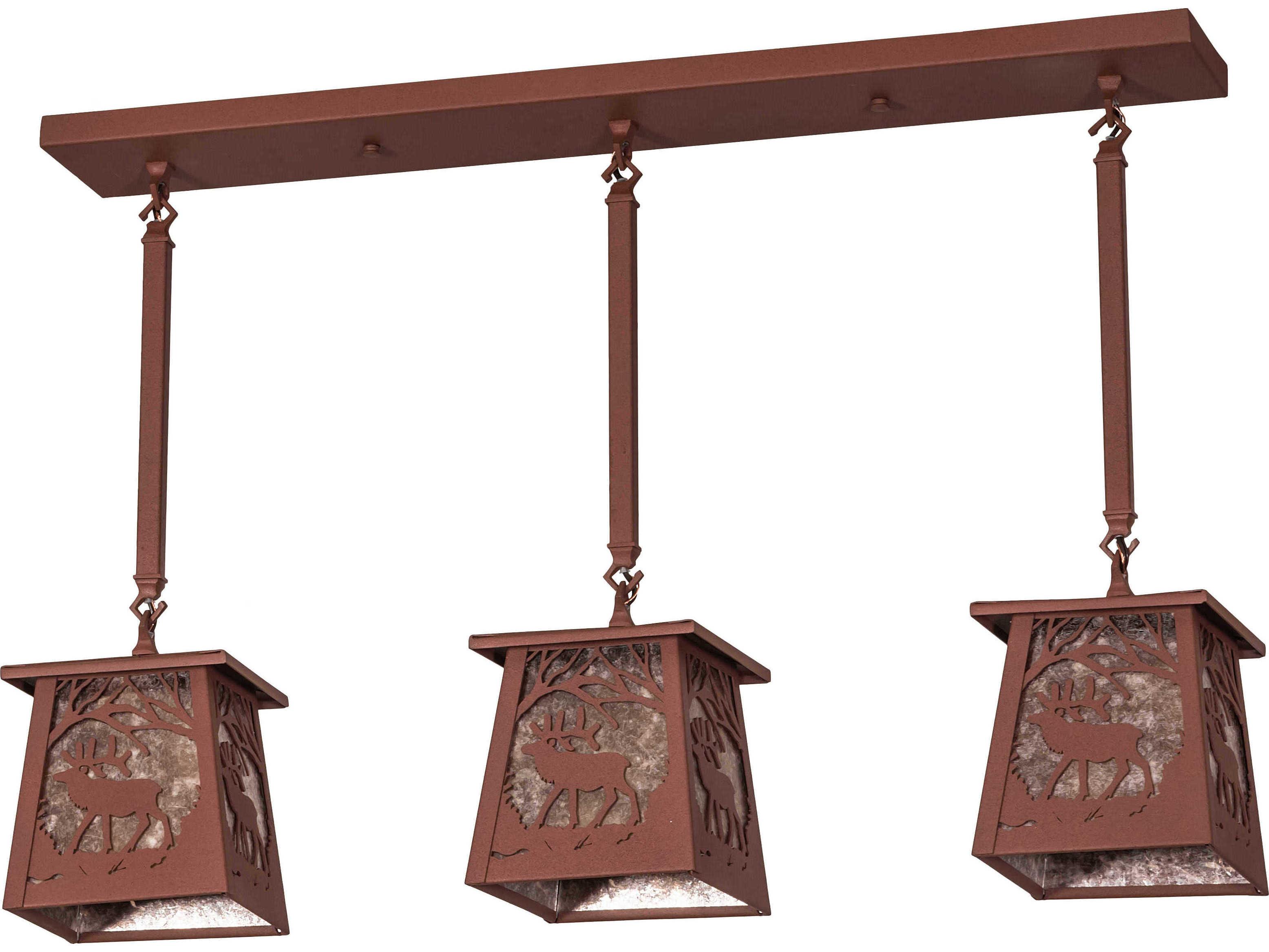 Meyda Elk At Dawn 3-Light Rust Brown Geometric Island Pendant