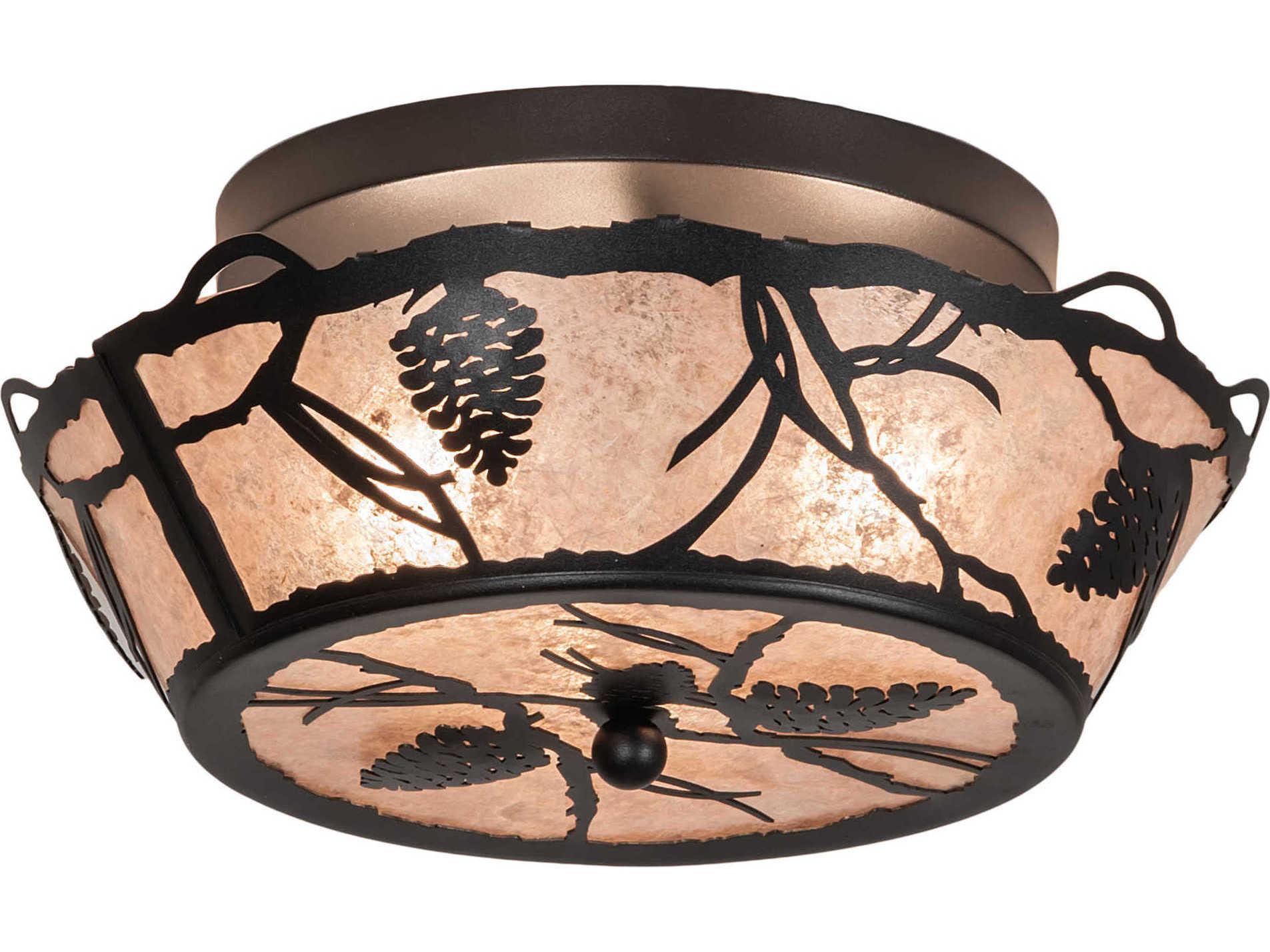 Meyda Whispering Pines 3-Light Black Silver Mica Bowl Flush Mount